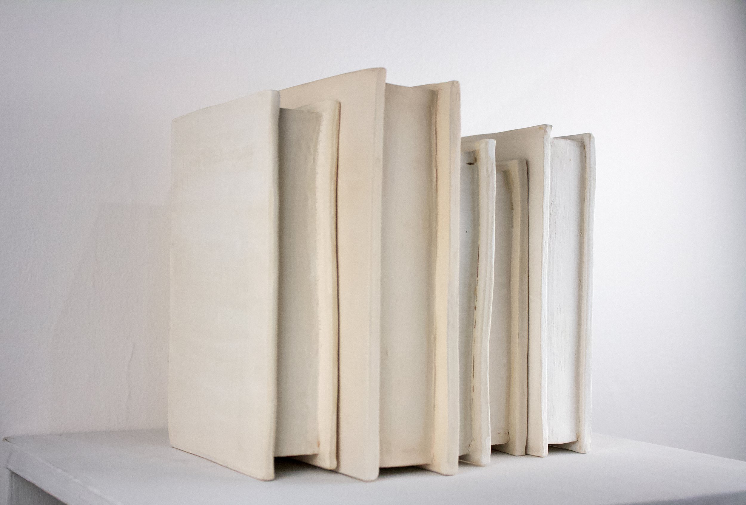 Five Books, detail, 8.25" x 8.75" x 5.75",low-fire white, 2025