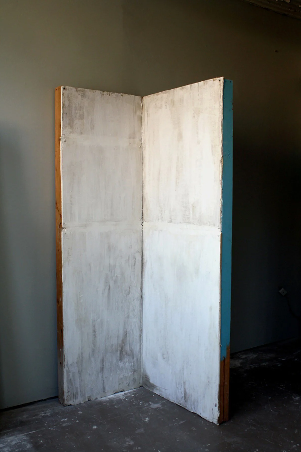 Construct No. 3 (corner), 7’ x 3. 4” x 4.4”, wood, drywall, plaster, drywall tape, flour 2009