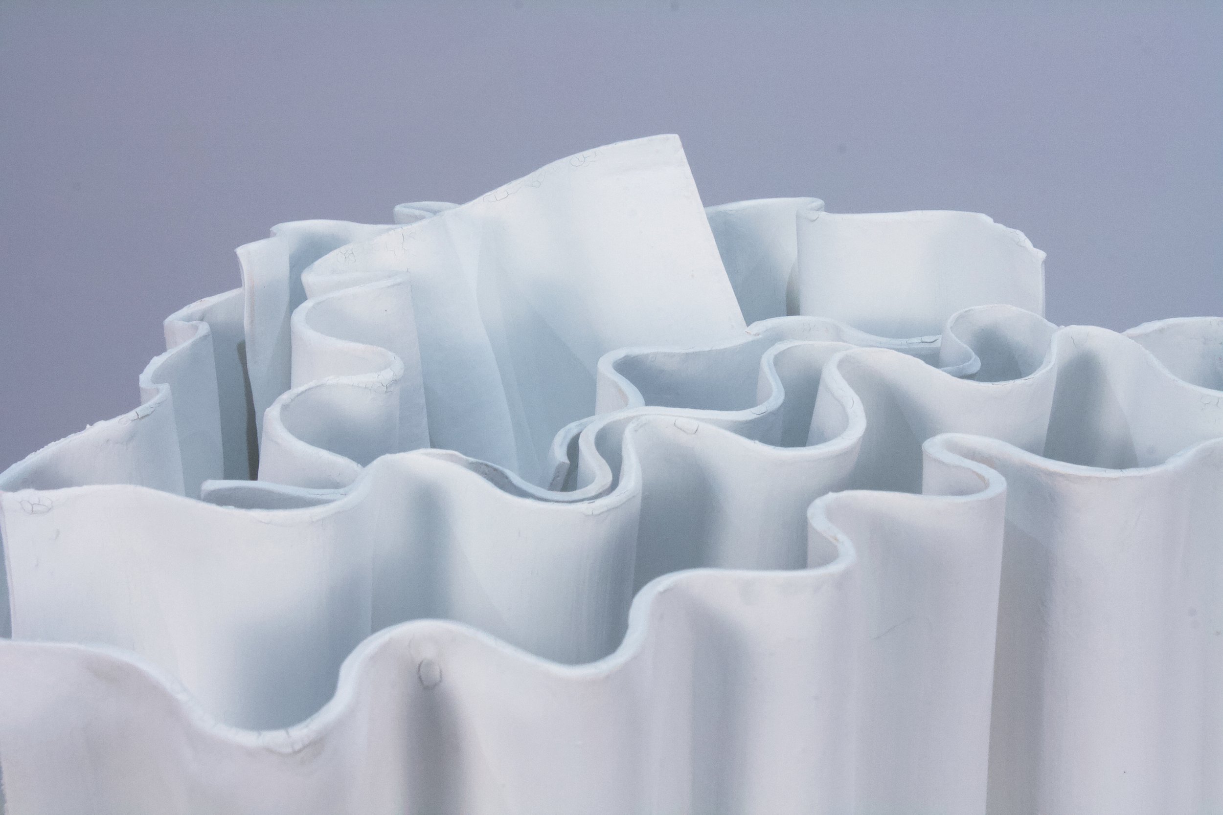 Corrugated Forms, detail, 8" x 12" x 6", Low-fire Paper Clay, 2025