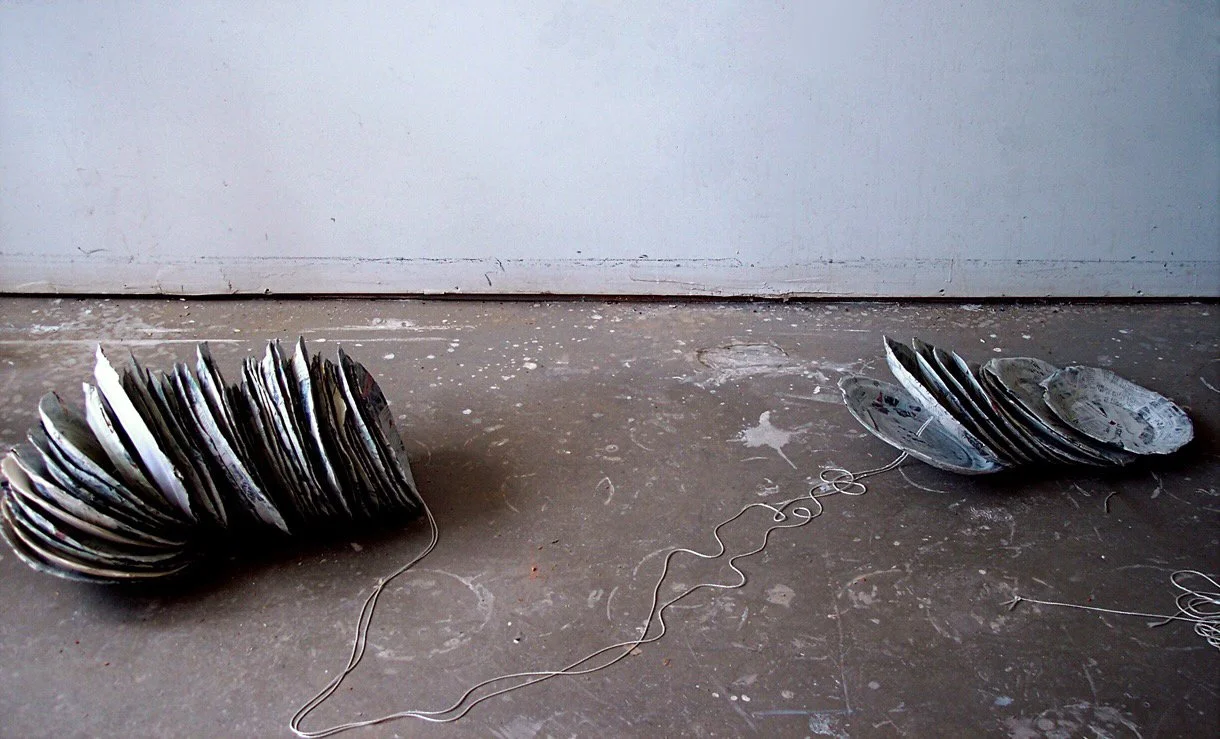 Excess & Restraint, variable, earthenware newspaper, paint, string 2008