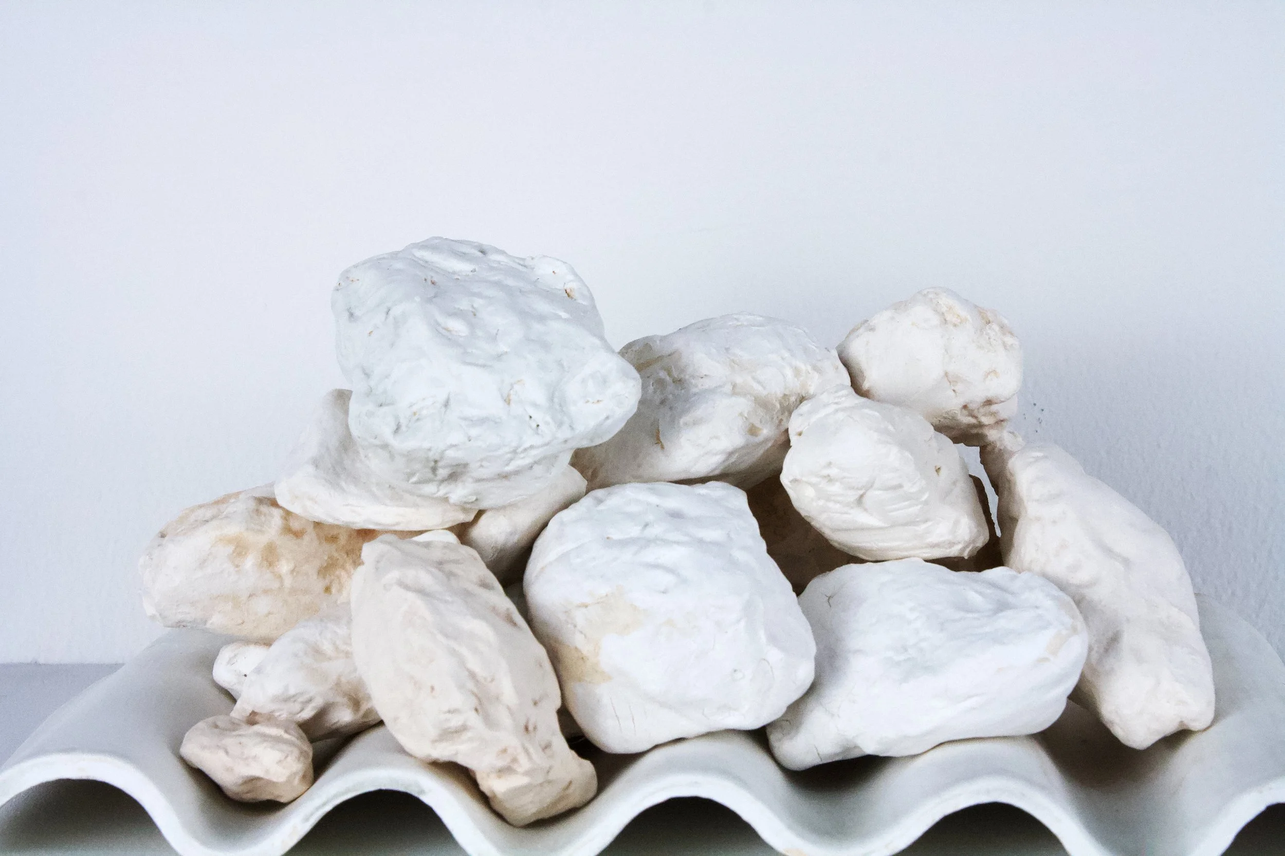  Tray with Stones , detail, 4.5" x 9.5" x 5.25", Low-fire White, 2025	