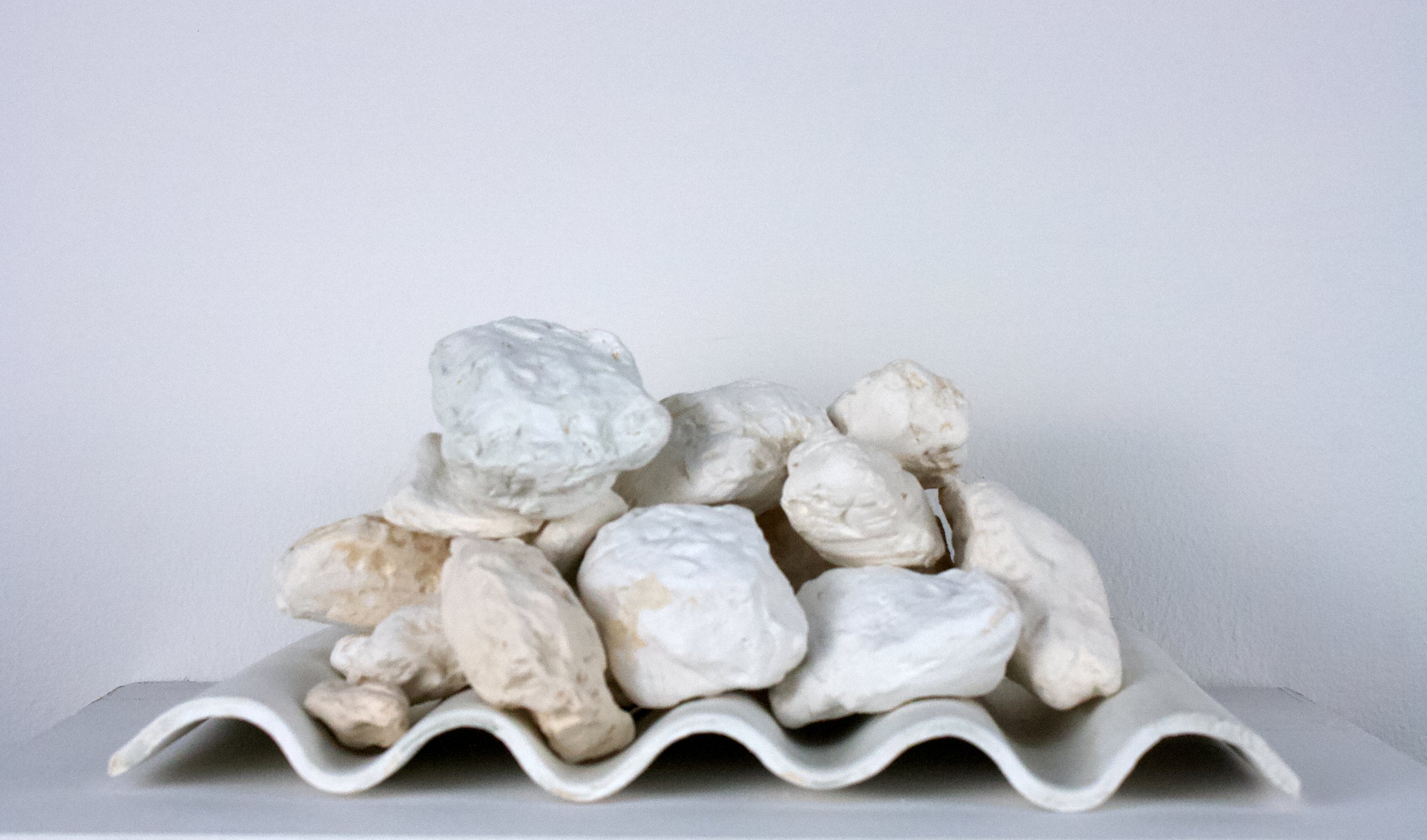 Tray with Stones, 4.5" x 9.5" x 5.25", low-fire white, 2025