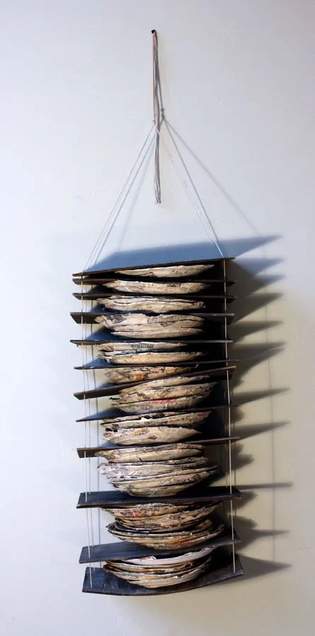 Collapse, 4' x 14" x 14", earthenware, newspaper, paint string 2008