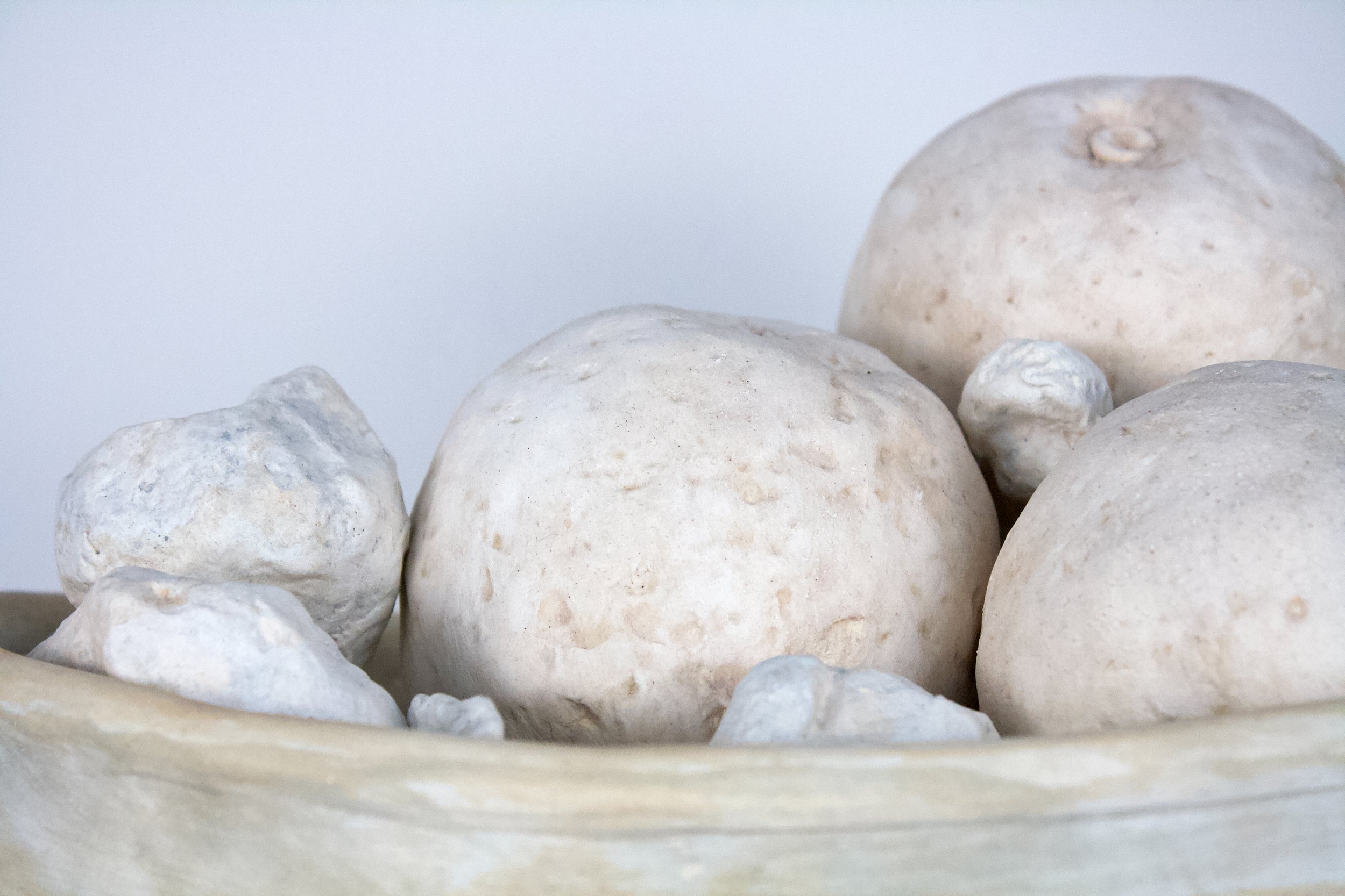 Oranges & Stones, detail, 6" x 10" x 7.5", White Earthenware, 2025