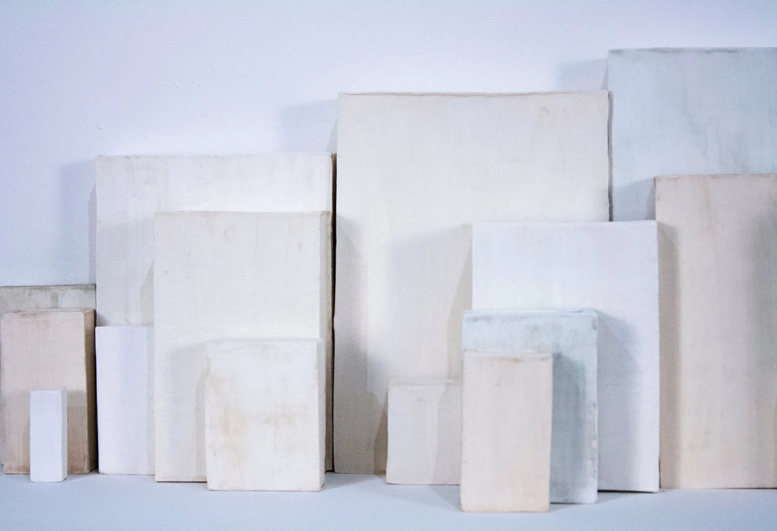  White Boxes , detail, 11" x 27 x 16", Low-fire Paper Clay, 2025	