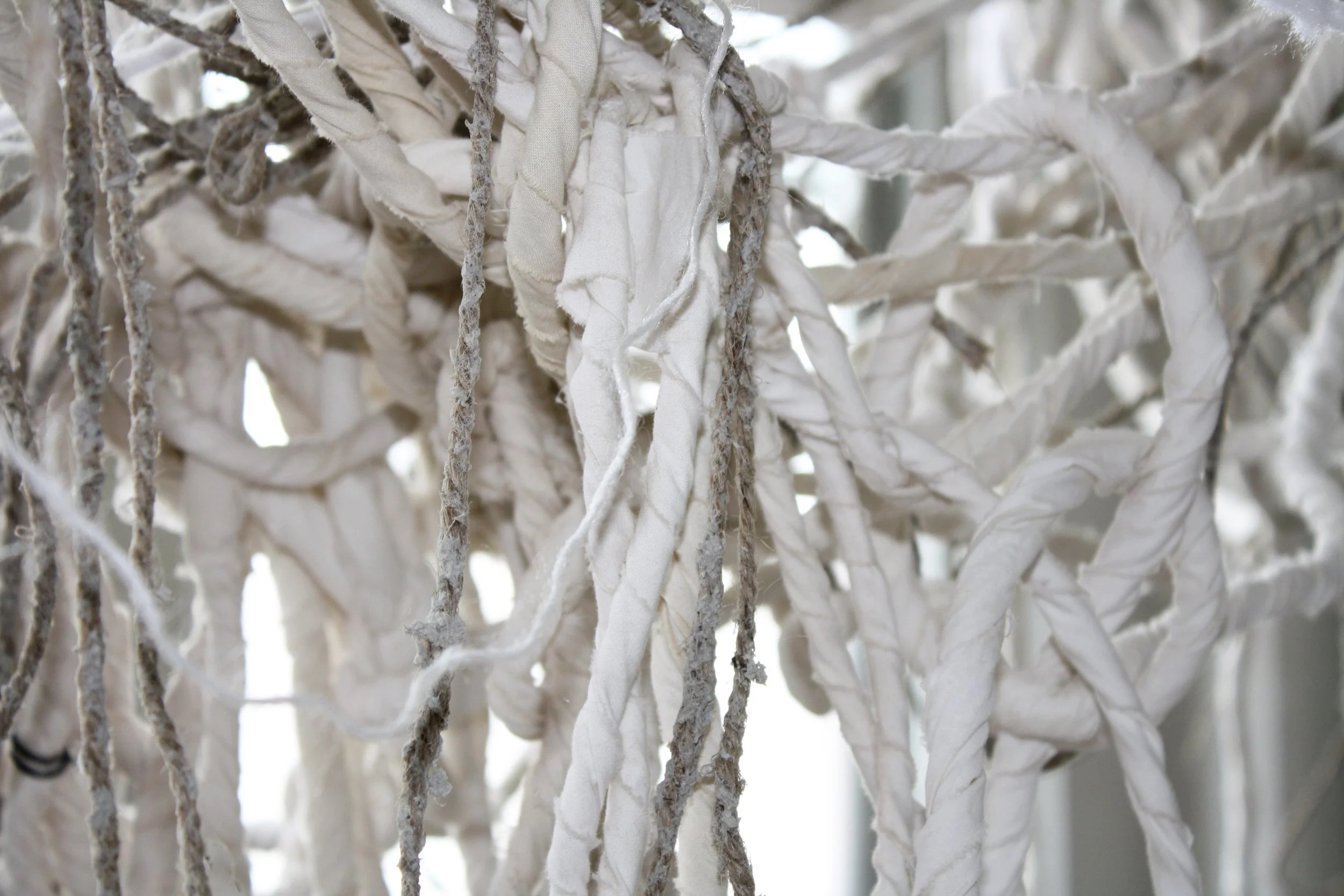 Hanging Garden, detail, variable, rope, fabric, jute, batting, paper maché, yarn, 2009