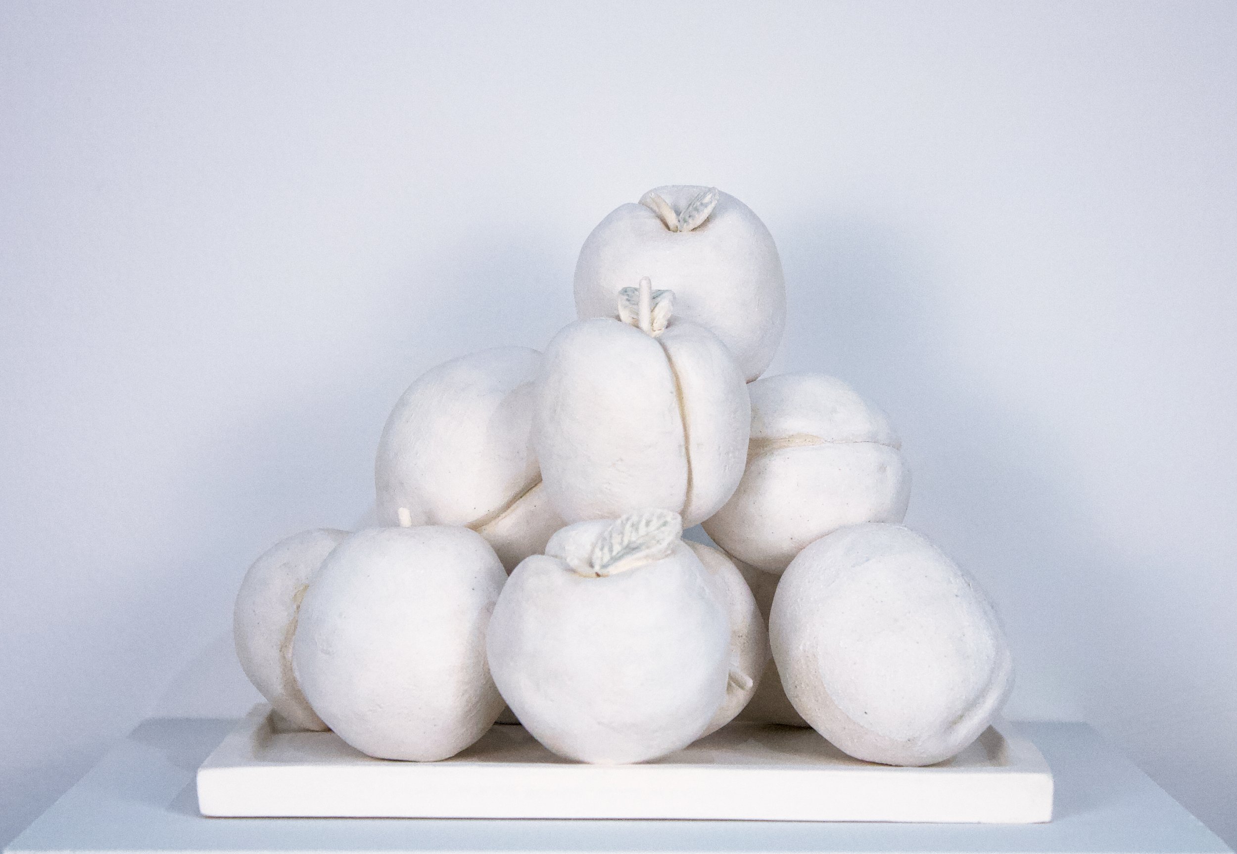 Tray with Plums, 5" x 8.5" x 7",low-fire white, 2025