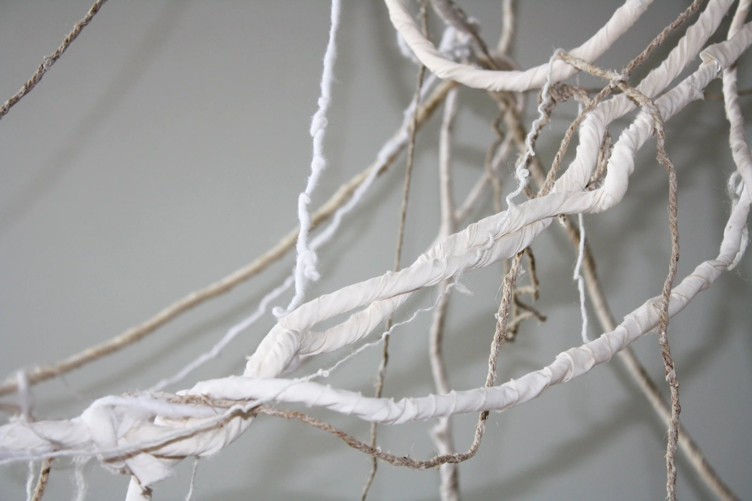 Hanging Garden, detail, variable, rope, fabric, jute, batting, paper maché, yarn, 2009