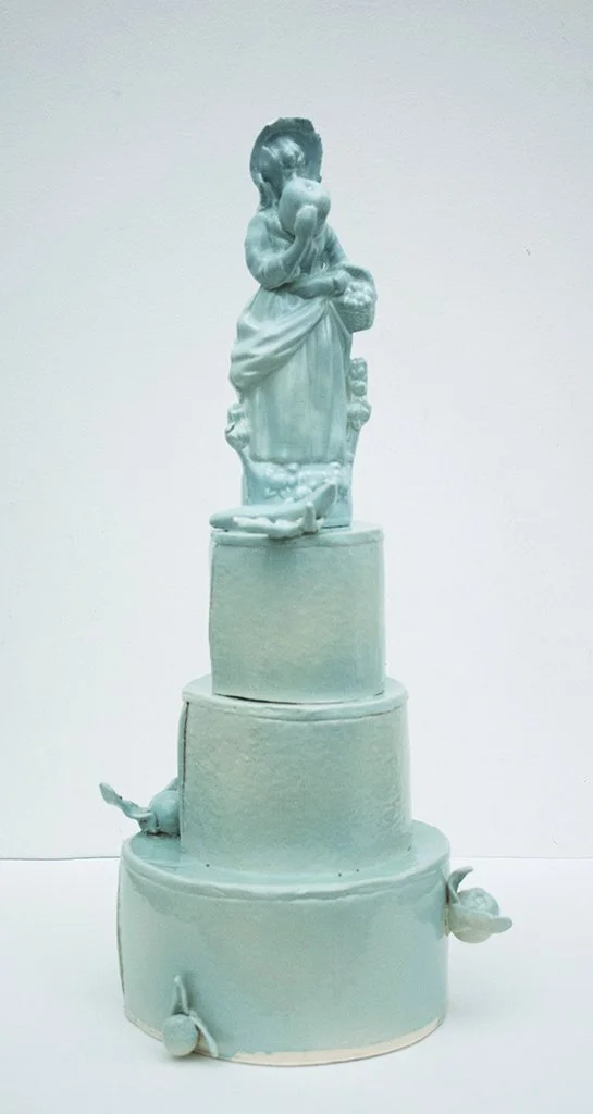  Girl with apple , 23 x 7.5 x 8, White earthenware and slip cast porcelain, 2019																		