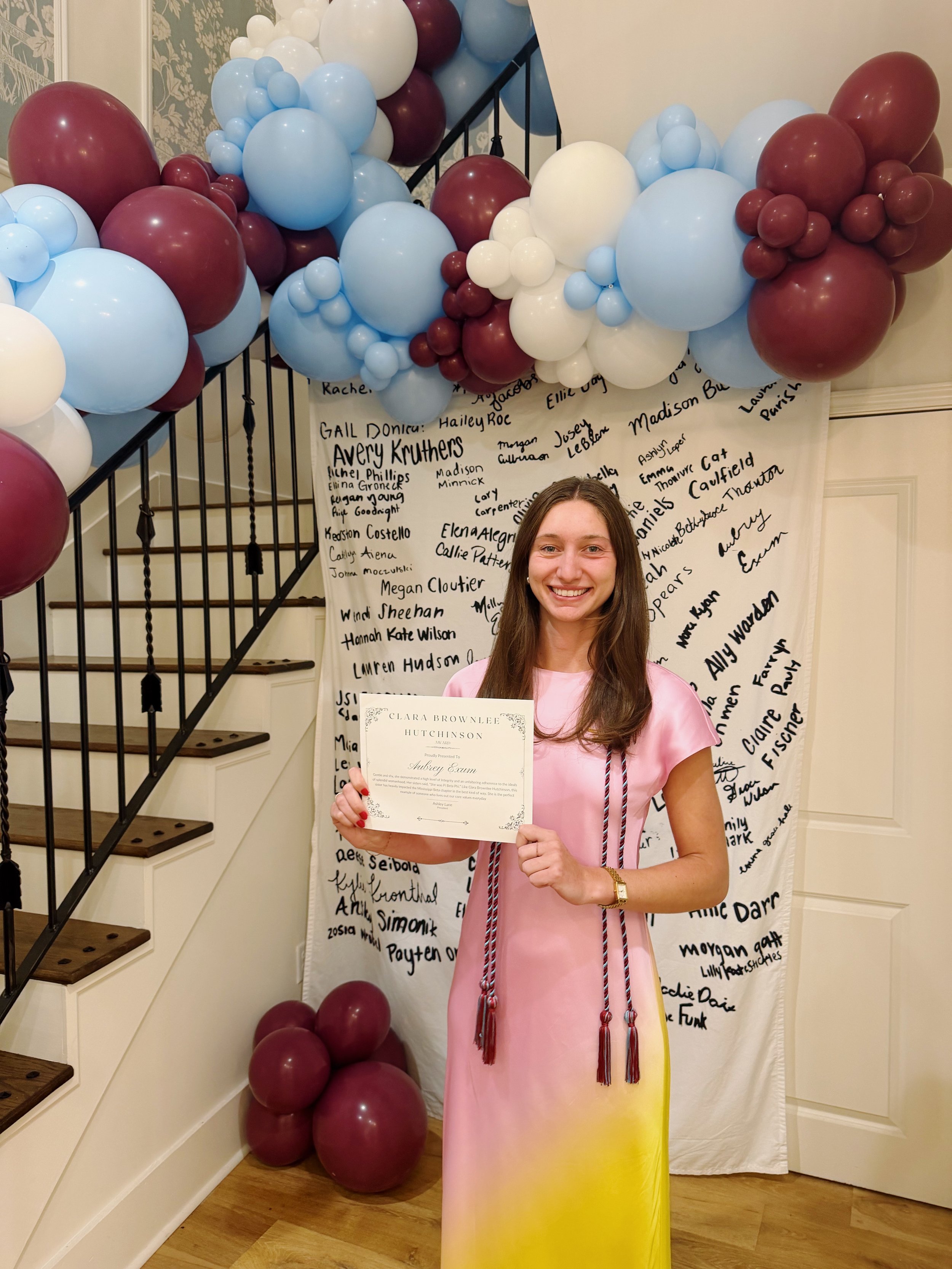 Awarded the Clara Brownlee Hutchinson Founders Award by Pi Beta Phi (MS Beta Chapter)