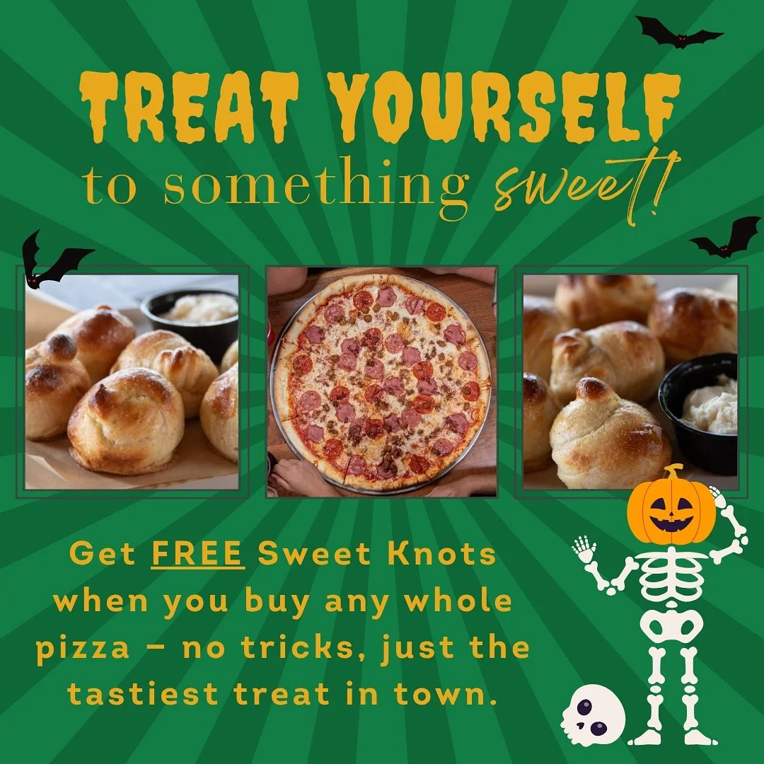 This Halloween, every whole pizza comes with a sweet surprise! 👀
Treat yourself to FREE Sweet Knots with any whole pizza, because Halloween&rsquo;s better with Mama&rsquo;s. 🍕🎃
Limited time offer. Order with the QR code, through the Mama&rsquo;s w