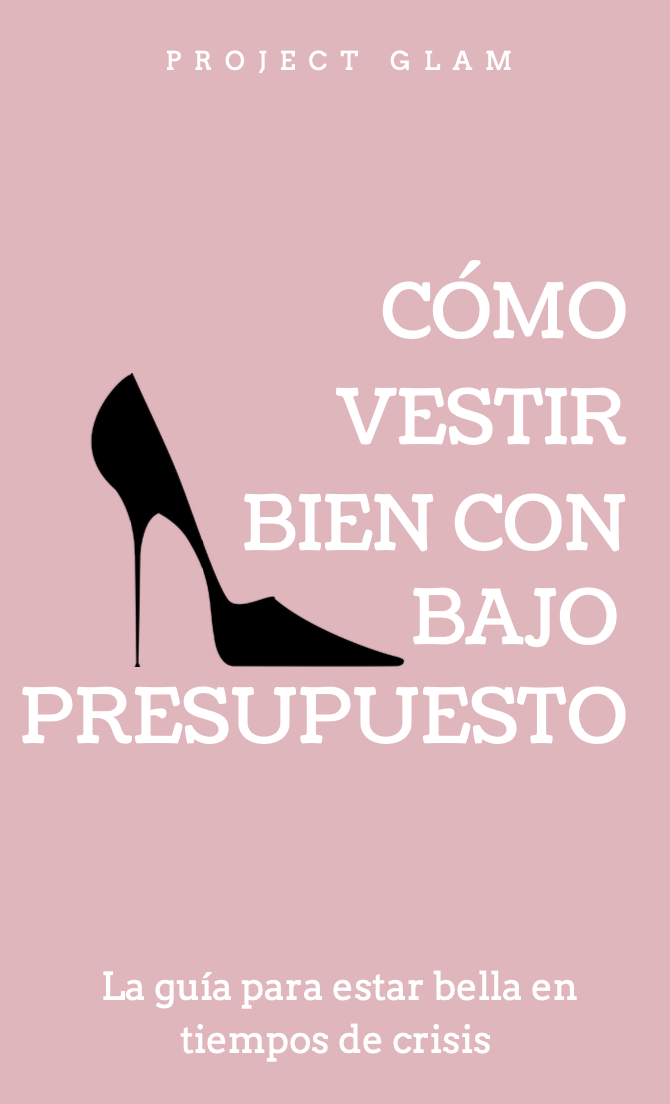 Portada rosa con texto en blanco y una silueta de un stilettos negro, que dice 'Cómo vestirse bien con bajo presupuesto'.