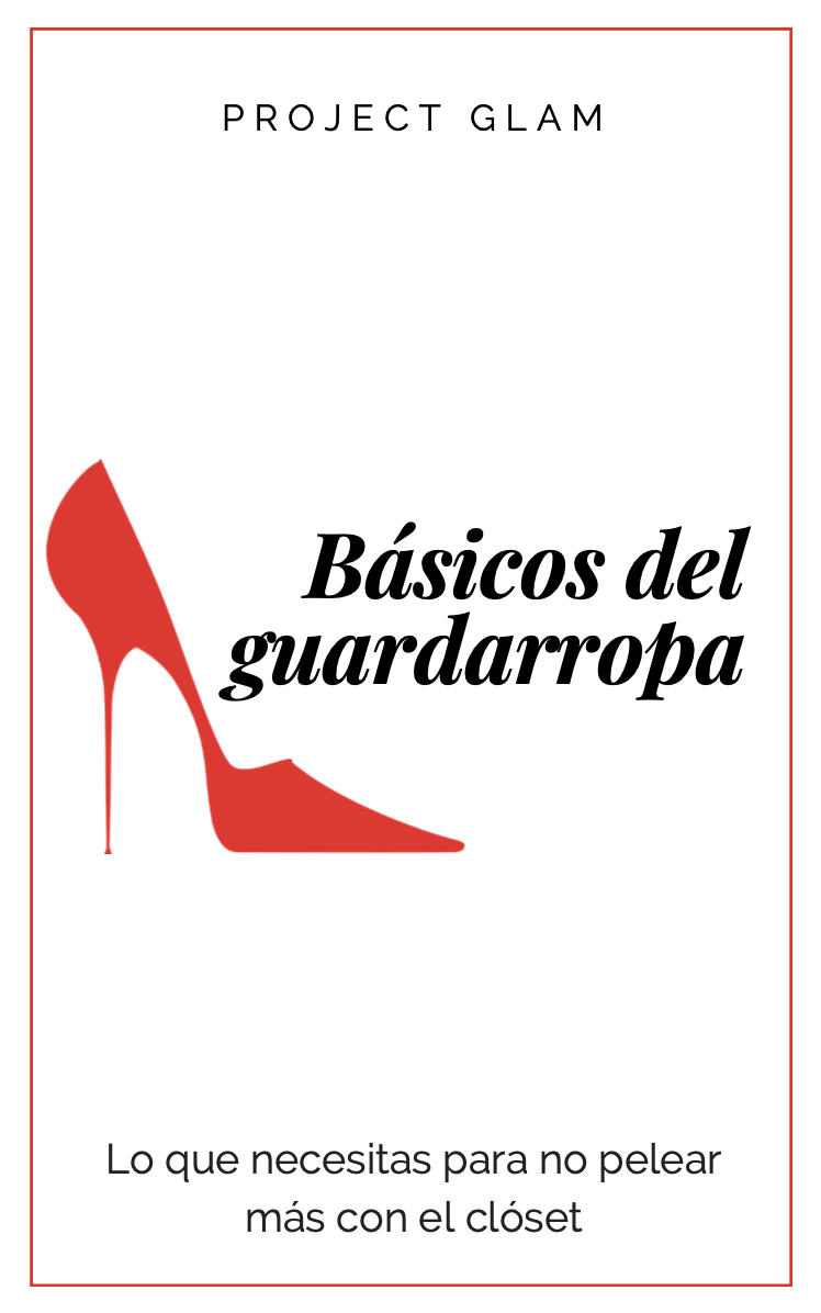 Cubierta de libro titulada 'Básicos del guardarropa' con un tacón rojo y texto en español