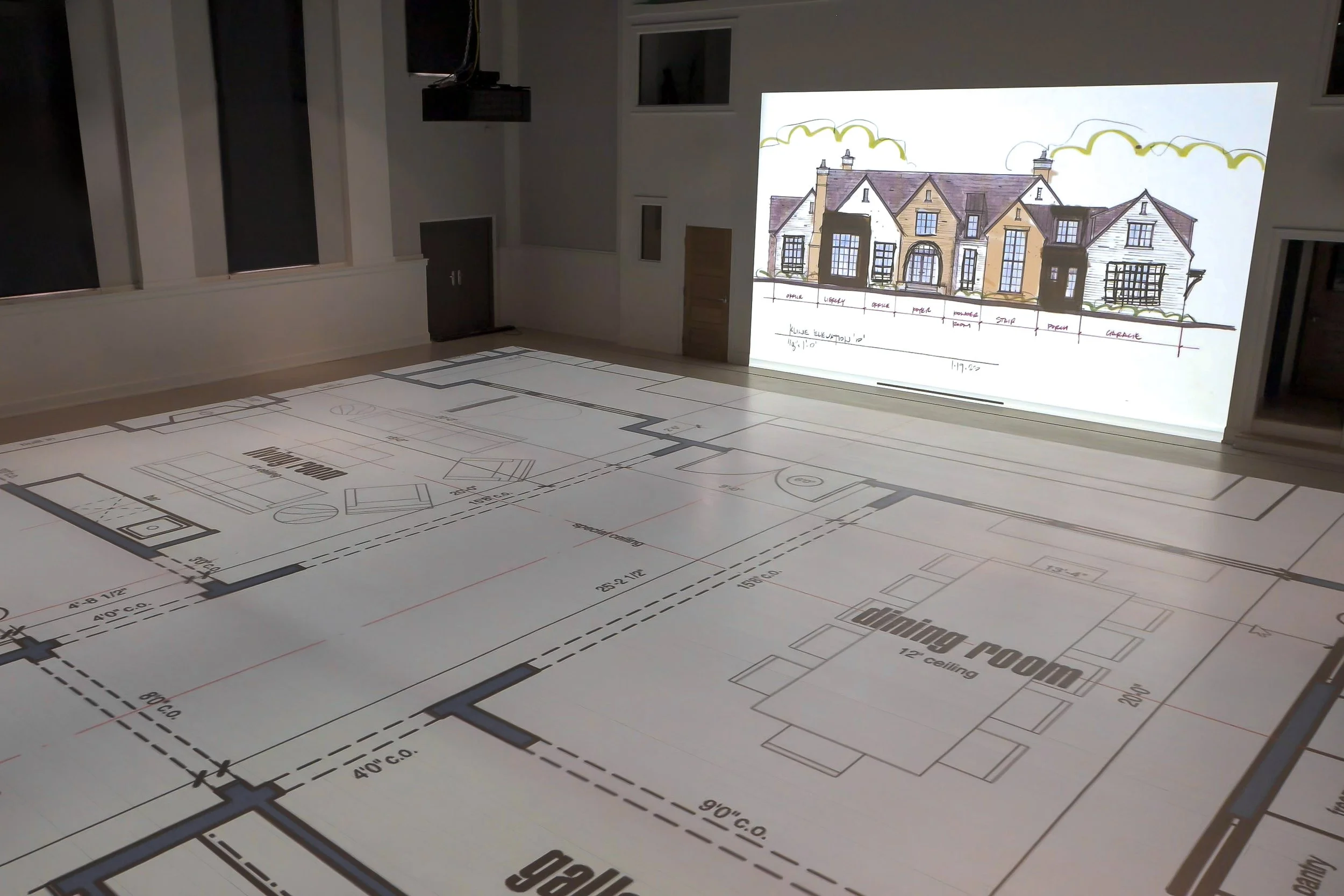 Projection of full scale plan in studio