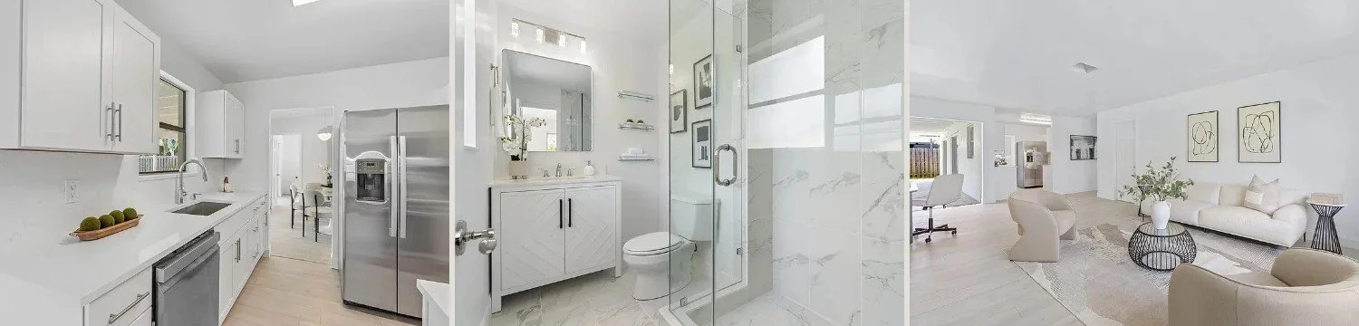 Kitchen, bathroom and living area from a recent MMP Construction remodel