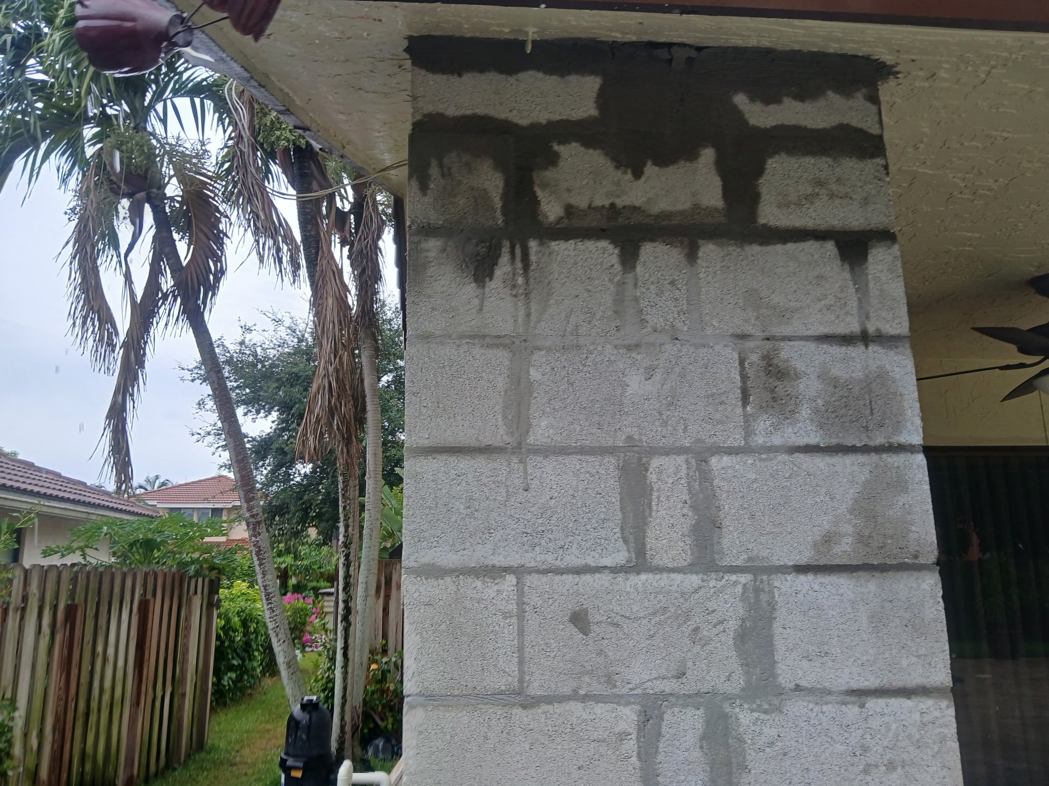 A cinder block porch column 
