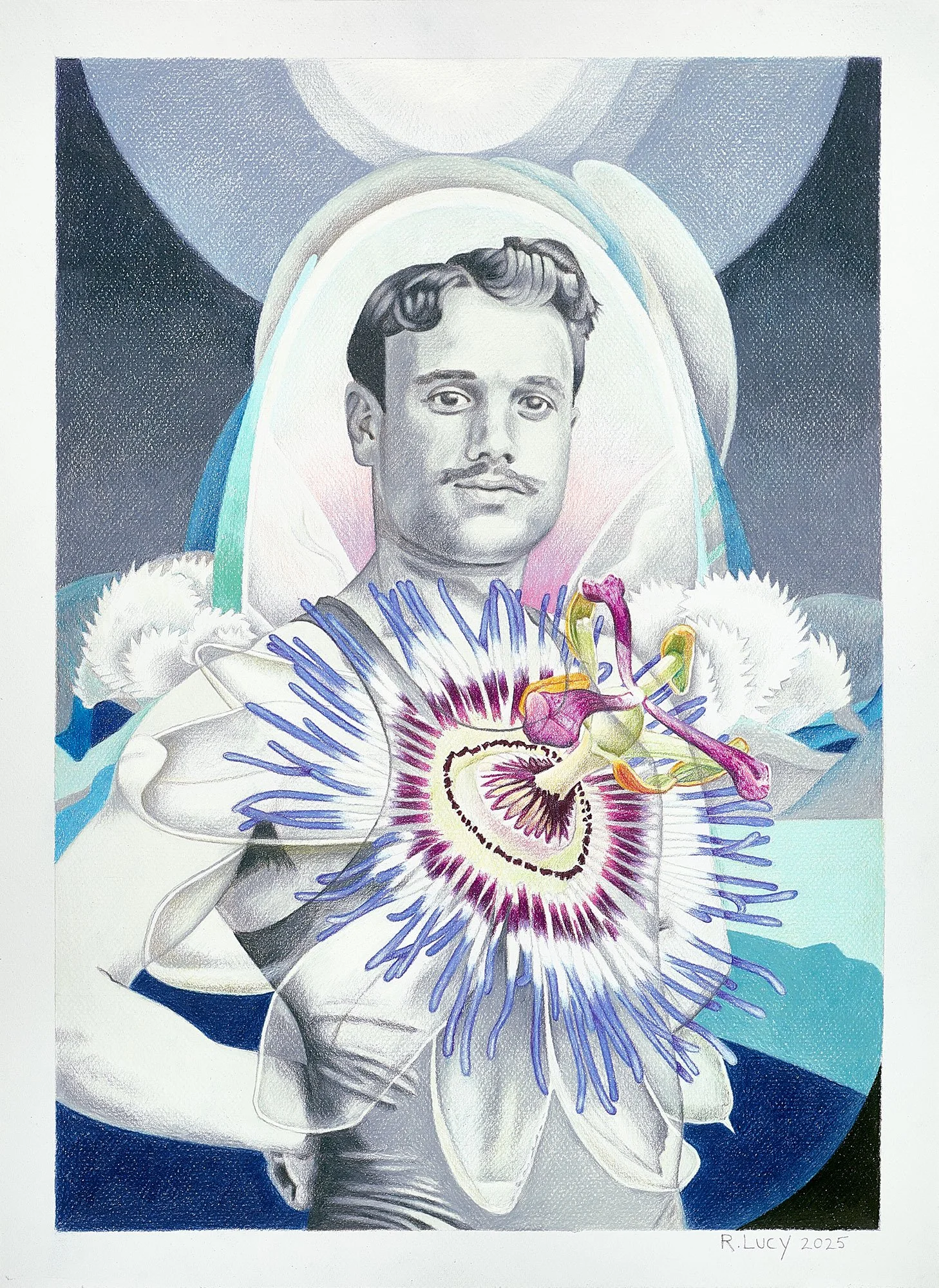 Coursage, 2025, Colored pencil on colored paper, 22 x 16 inches (55.9 x 40.6 cm).
