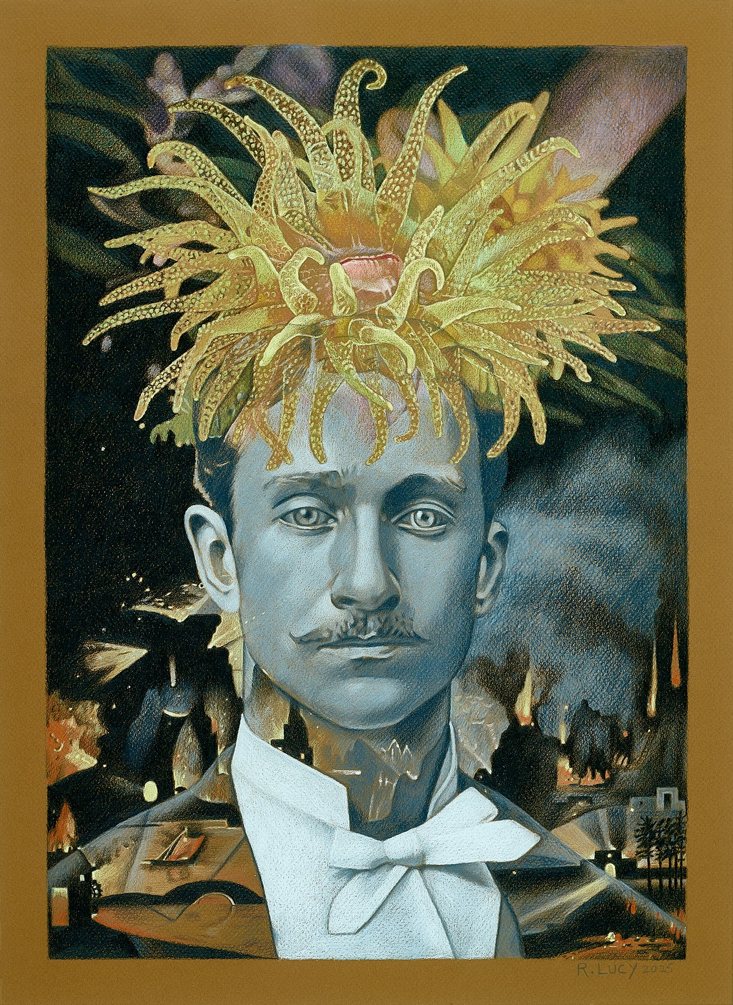 Flame, 2025, Colored pencil on colored paper, 22 x 16 inches (55.9 x 40.6 cm).
