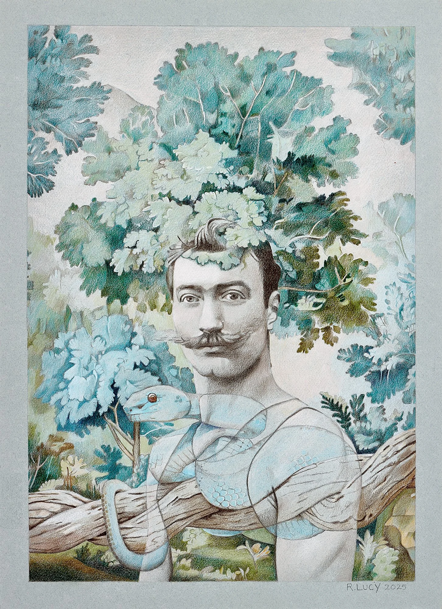 Wig, 2025, Colored pencil on colored paper, 22 x 16 inches (55.9 x 40.6 cm).