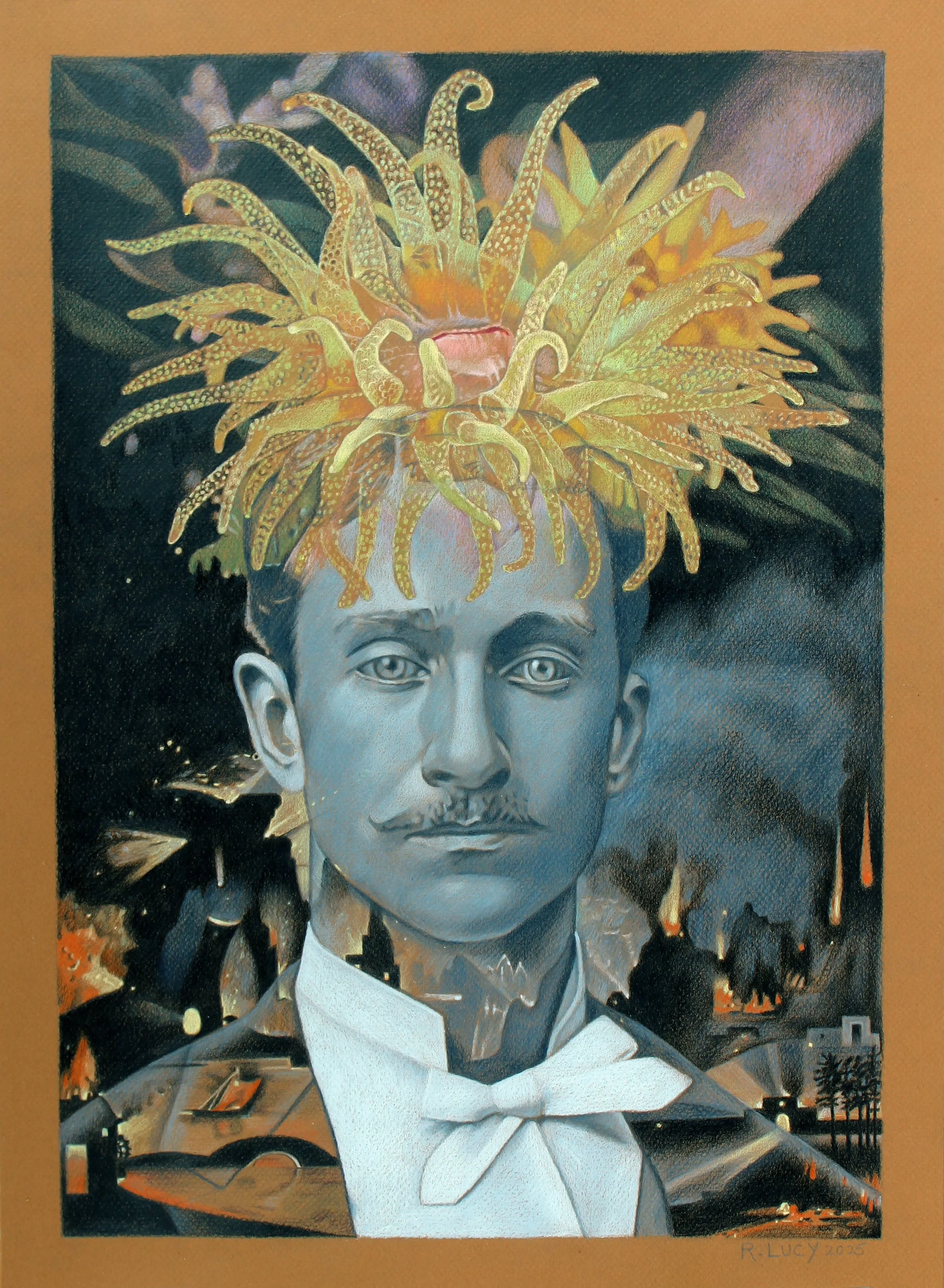 Flame, 2025, Colored pencil on colored paper, 22 x 16 inches (55.9 x 40.6 cm).