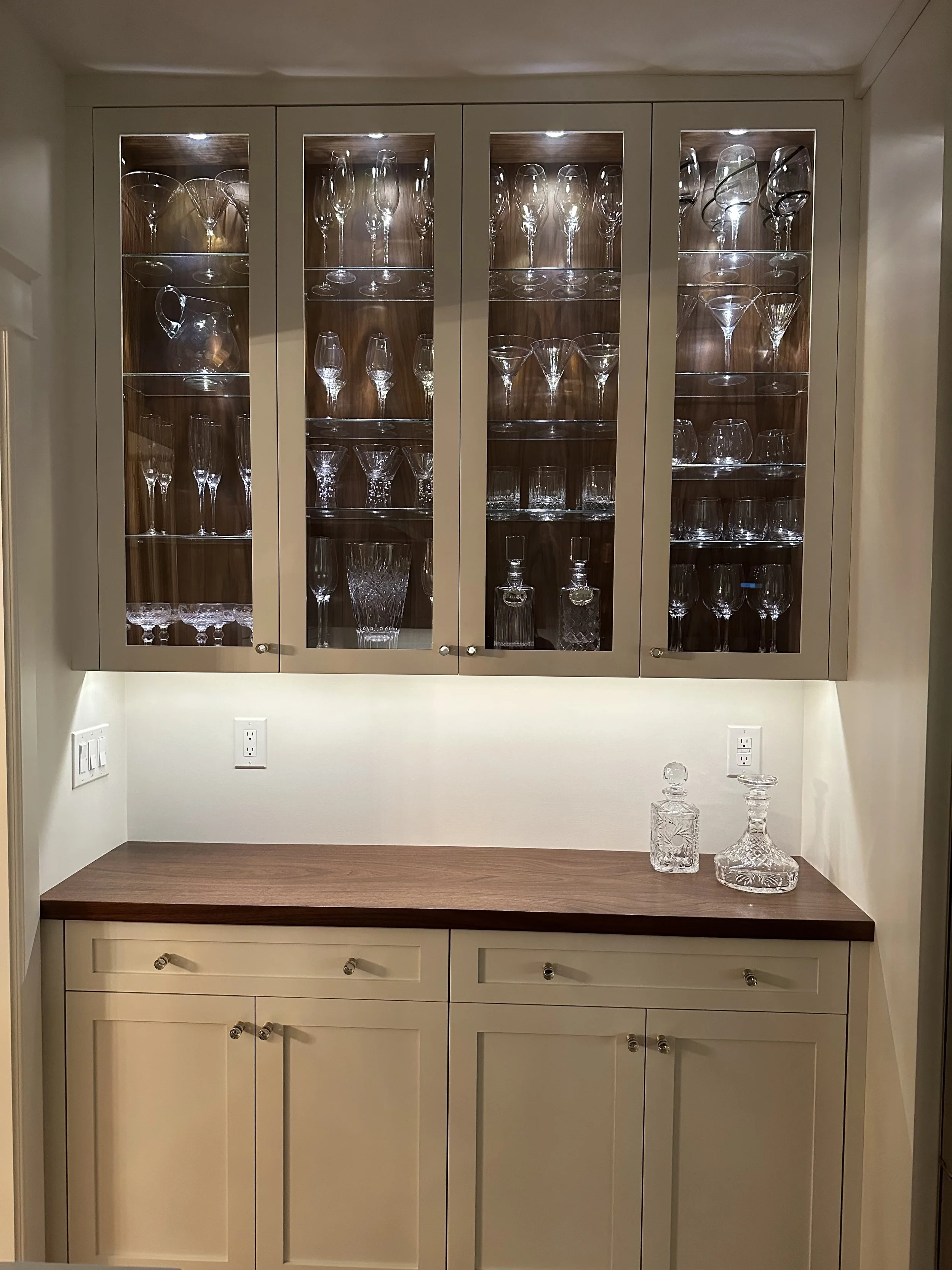 Wash Park bar area with walnut top, awaiting tile backsplash.


