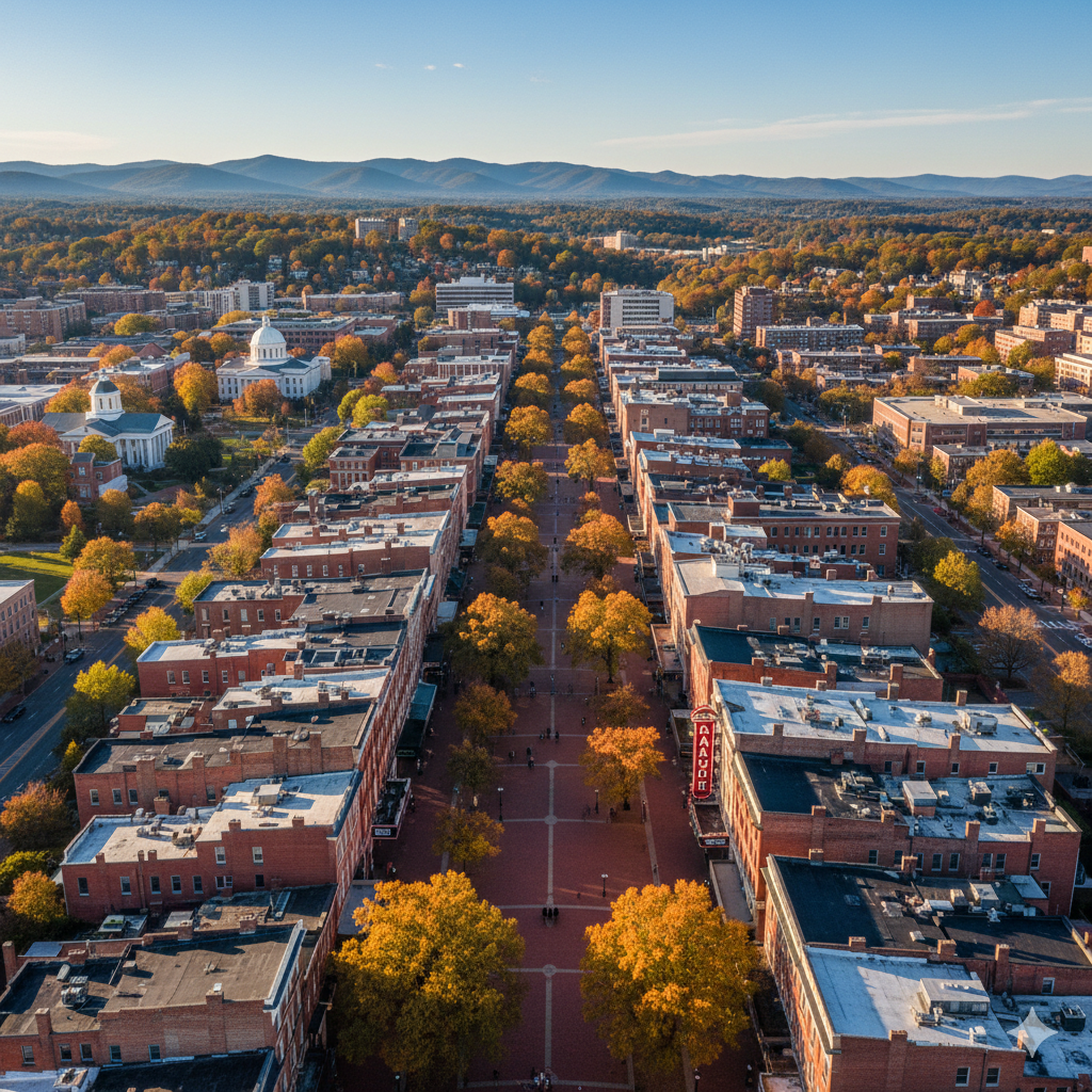Ariel Drone shot of Charlottesville VA