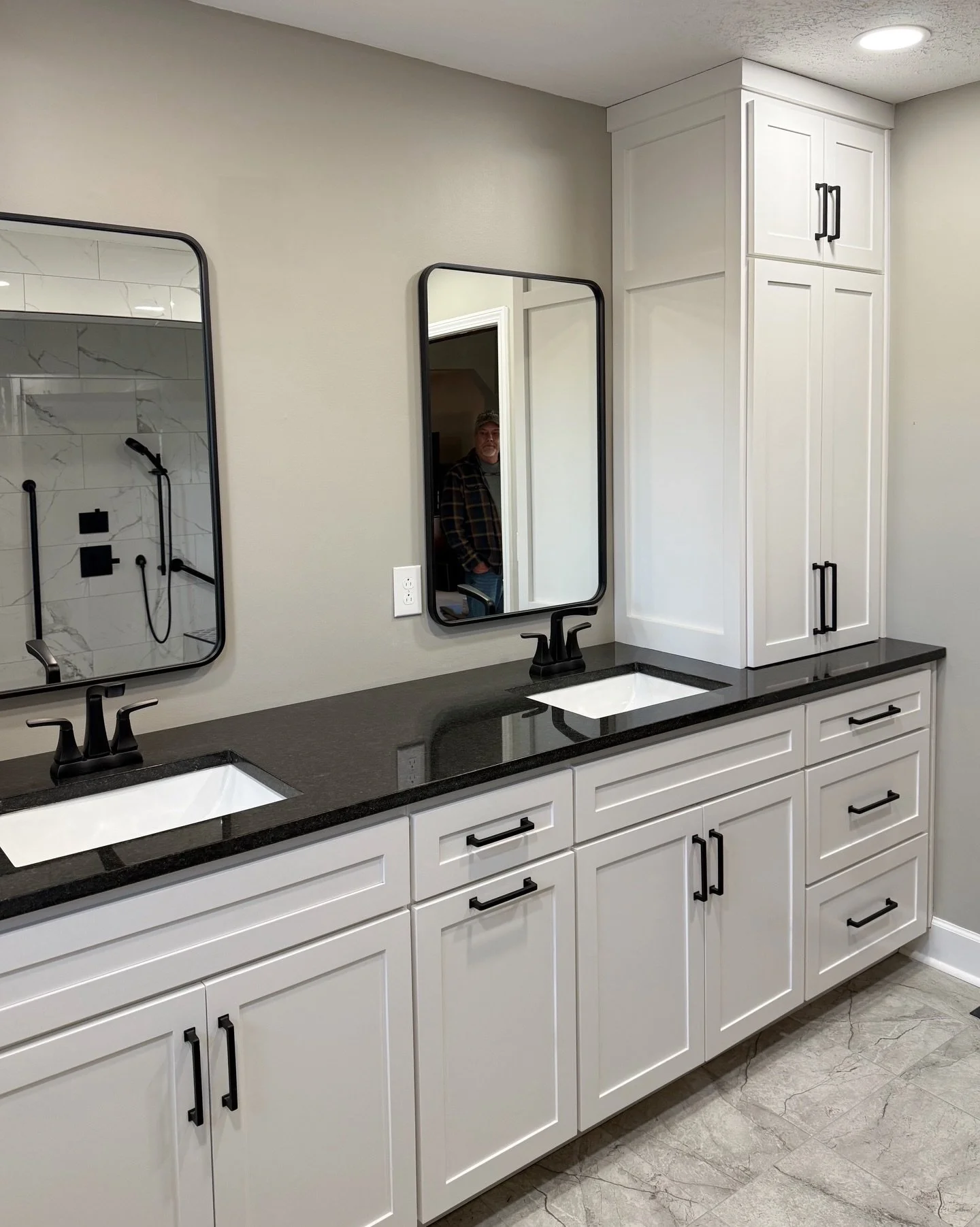 A new Master Bath for Jayne just in time for Christmas. They say happiness can&rsquo;t be measured, but these drawers are exactly 18&rdquo; deep.