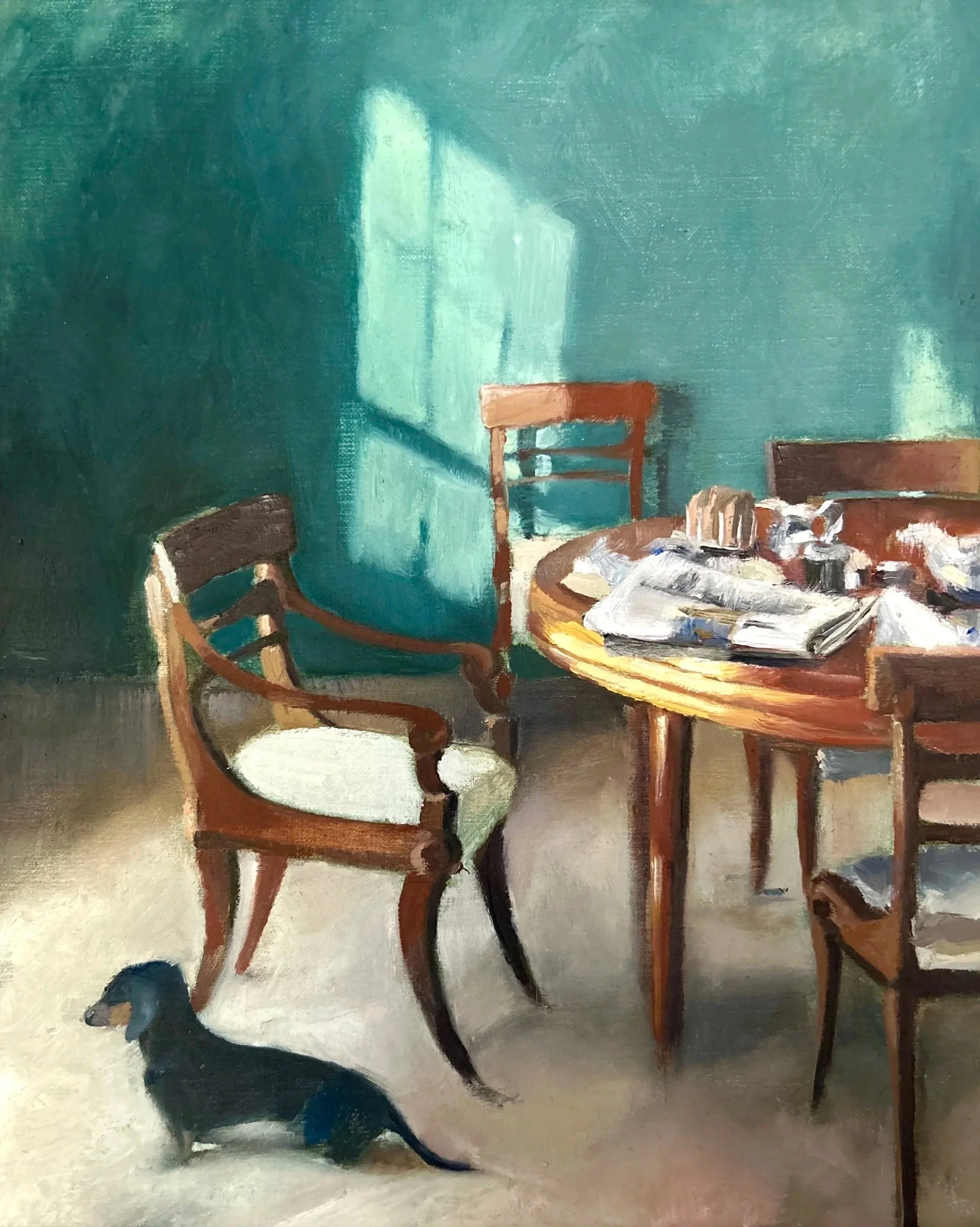 'The Newspaper', Oil on linen panel, 8" x 10"