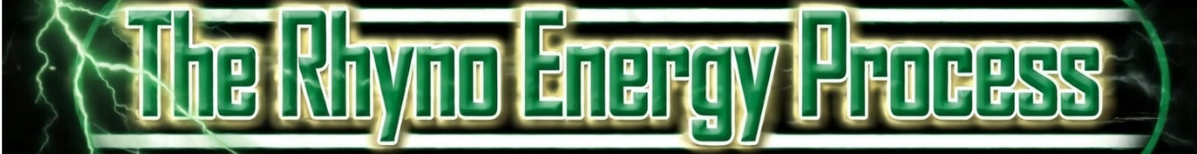 A digital graphic with the text 'The Rhino Energy Process' in green and white letters, featuring lightning effects on a dark background.