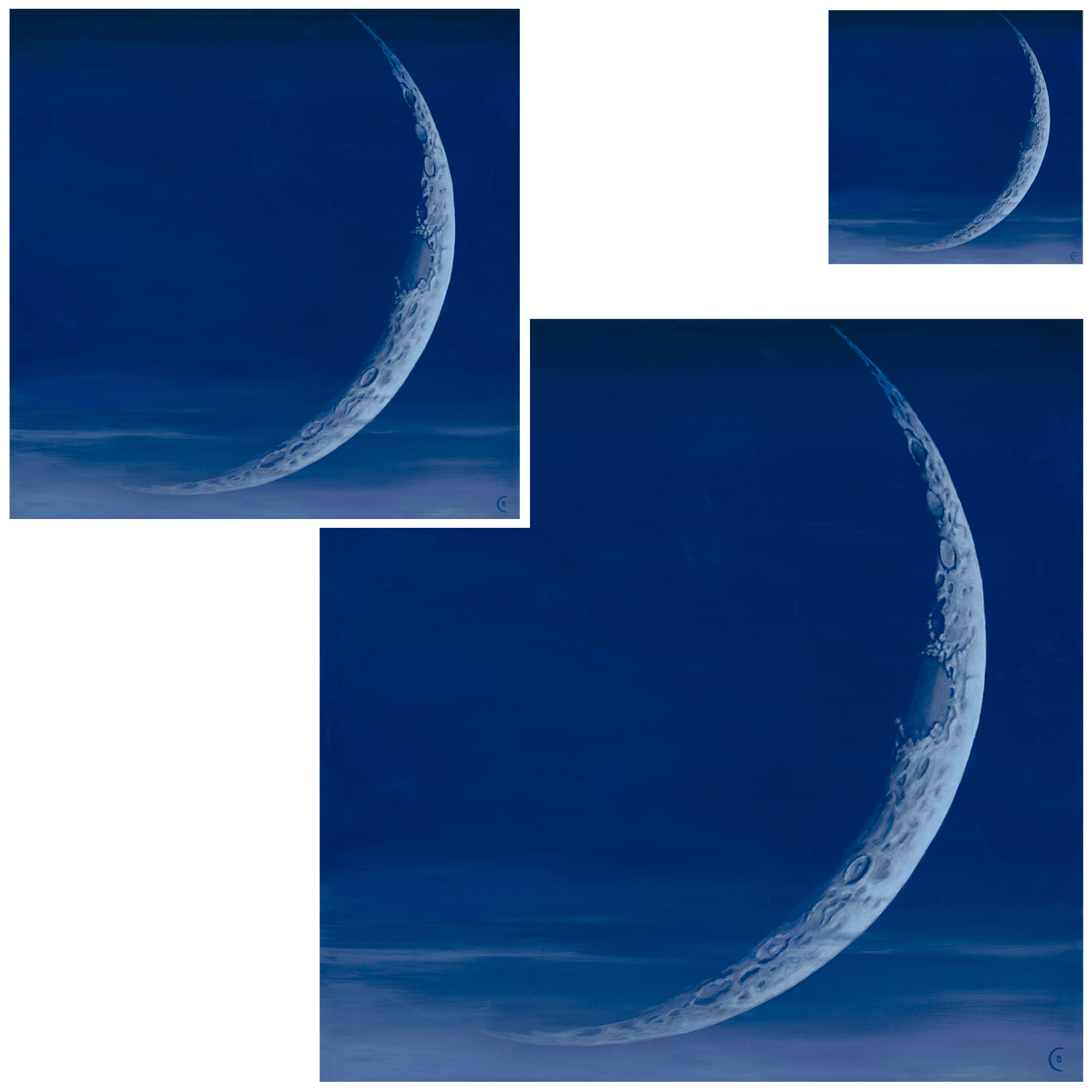A fading moon with cloud cover in the sky, with a message saying "stay tuned... Gallery Print Options coming soon."