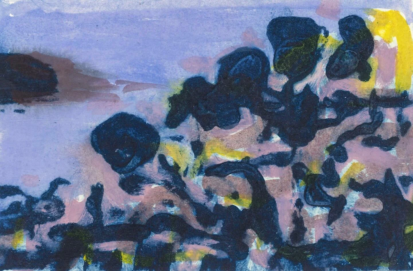 Gorse at Dusk. Watercolour and carborundum.