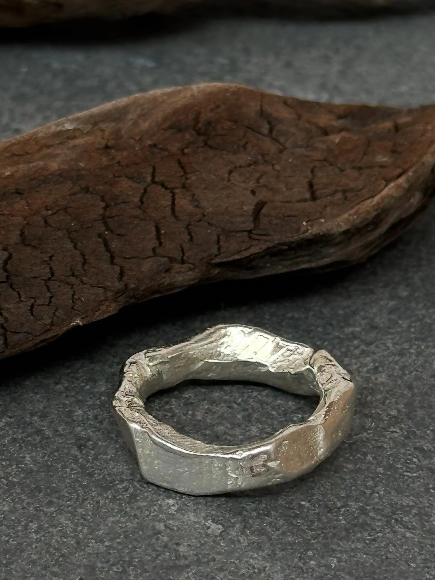 Organic ring in recycled sterling silver