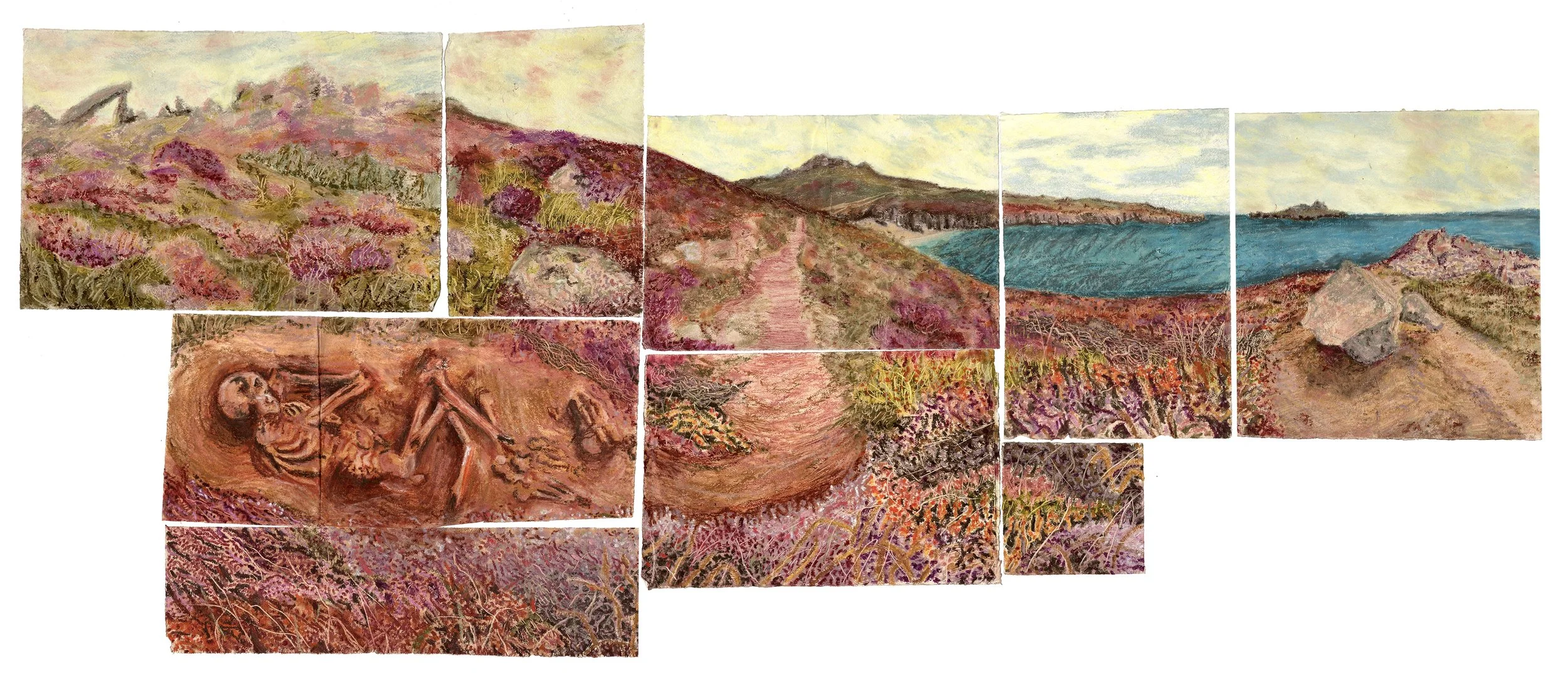 'Saint Davids Head walk 001' Oil and soft Pastel on paper. 56x138cm