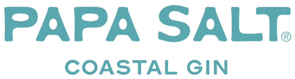 Logo of Papa Salt Coastal Gin with stylized text in shades of blue.