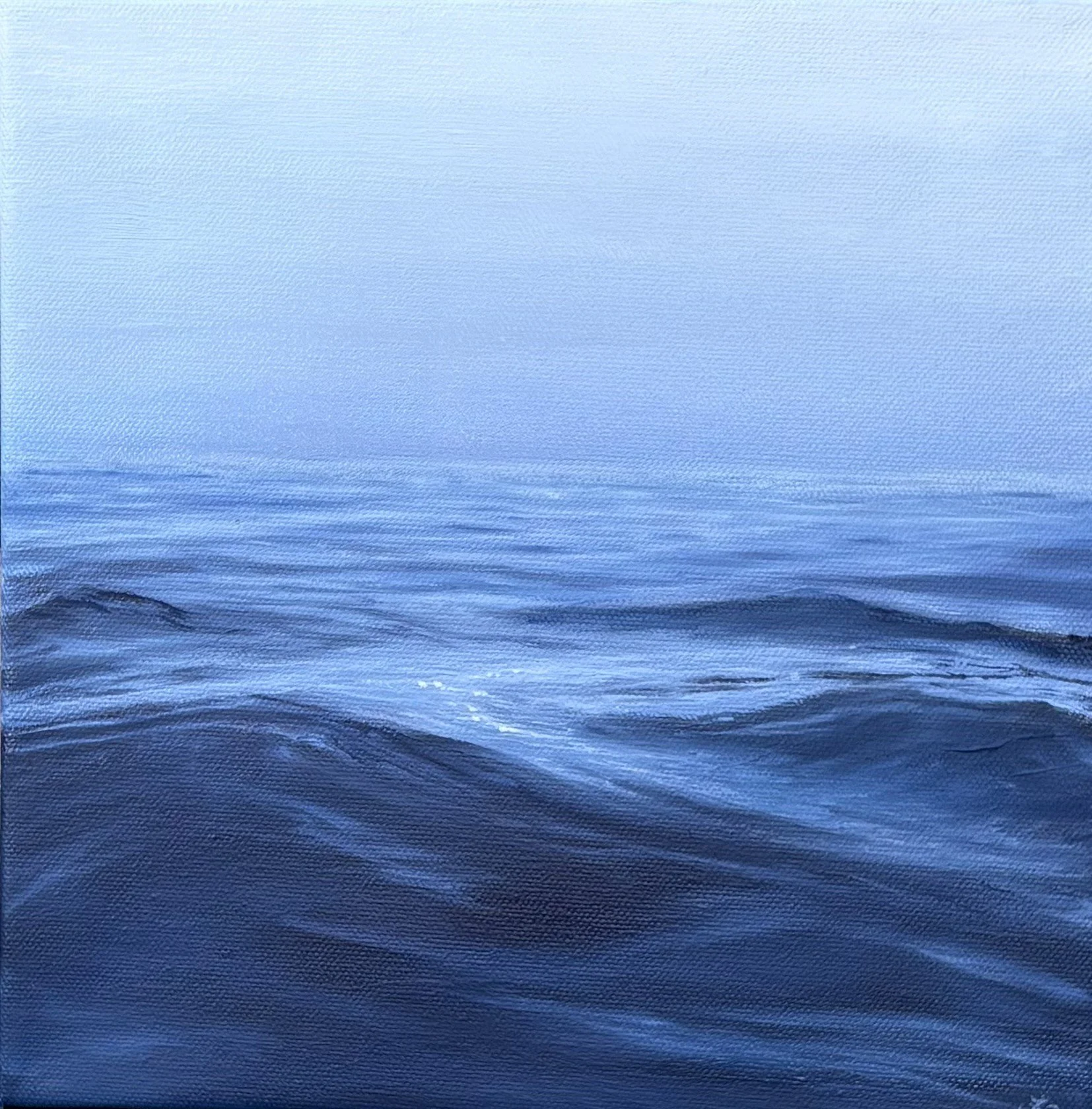 Calm Water Scene, Original Oil Painting, Foggy ocean, foggy beach, Coastal Art