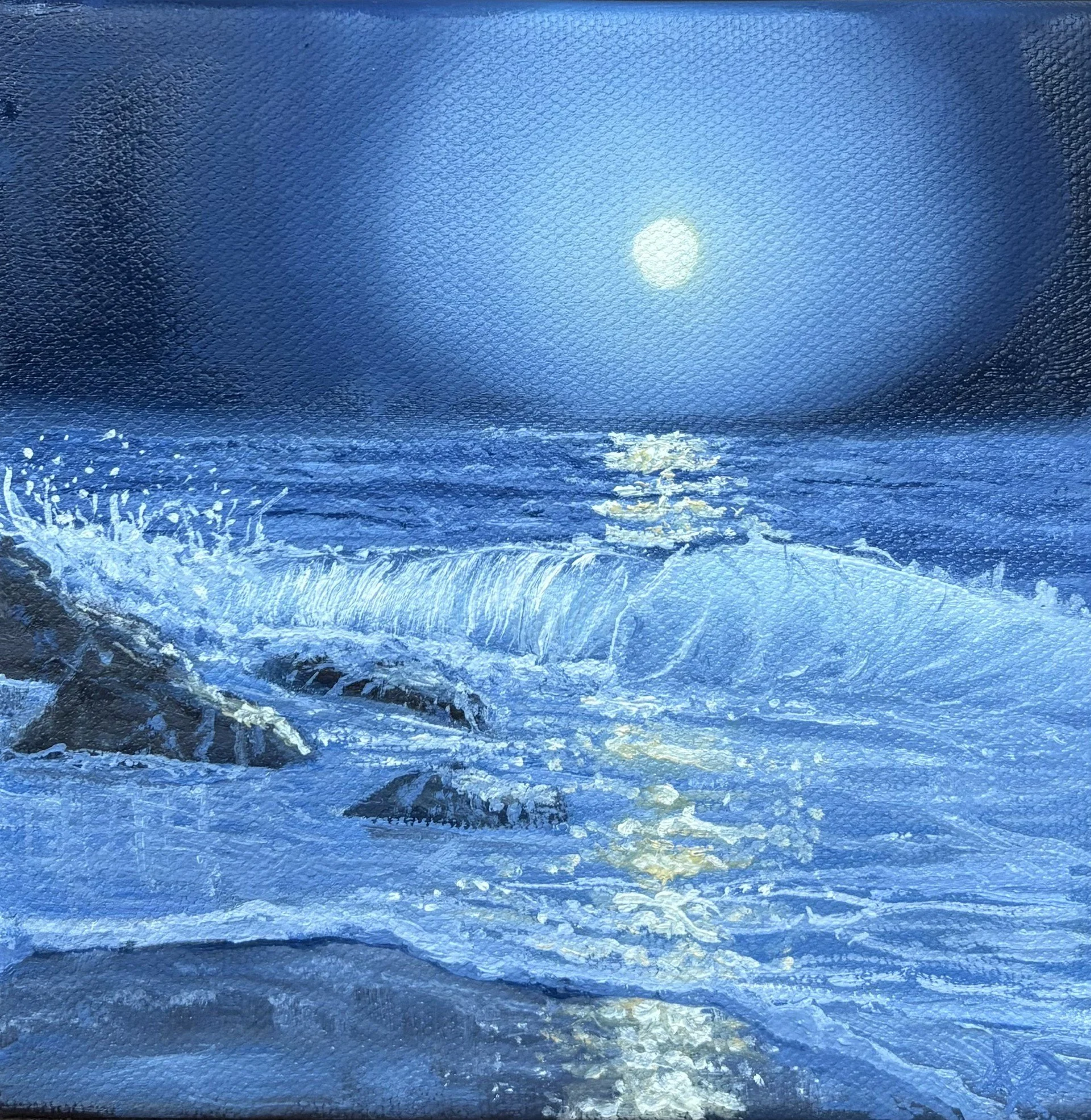 Moon Painting, Original Oil Painting, Ocean Artwork, Coastal Art, Nightscape