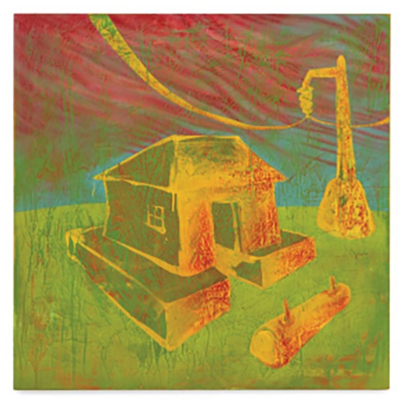 I saw this on the auction website, and didn't recognize it at first, though I admired it. Parking block, power lines, and that glow. Probably Rustoleum paint.