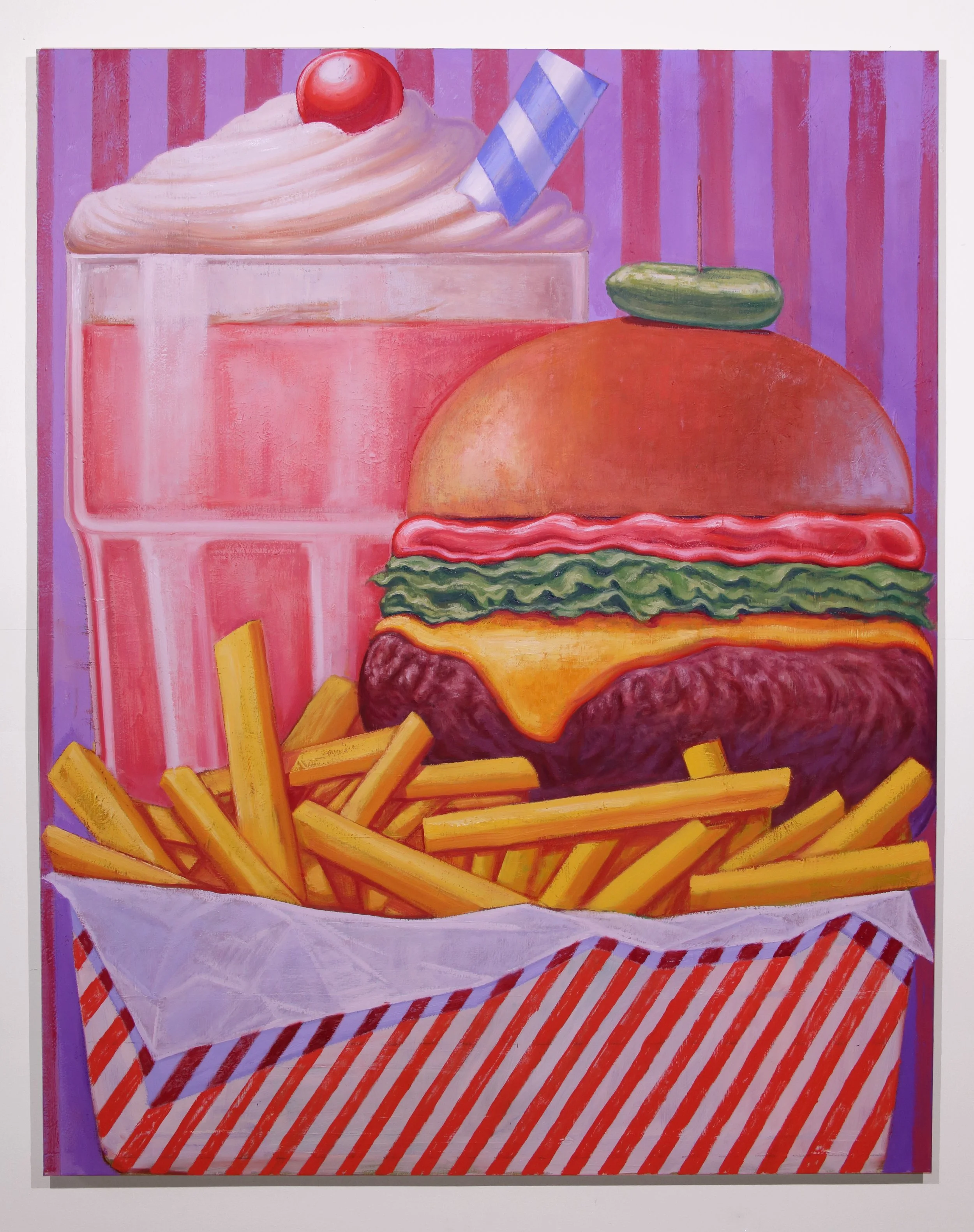 Milkshake with Cheeseburger and Fries, 48x60", Oil on Linen