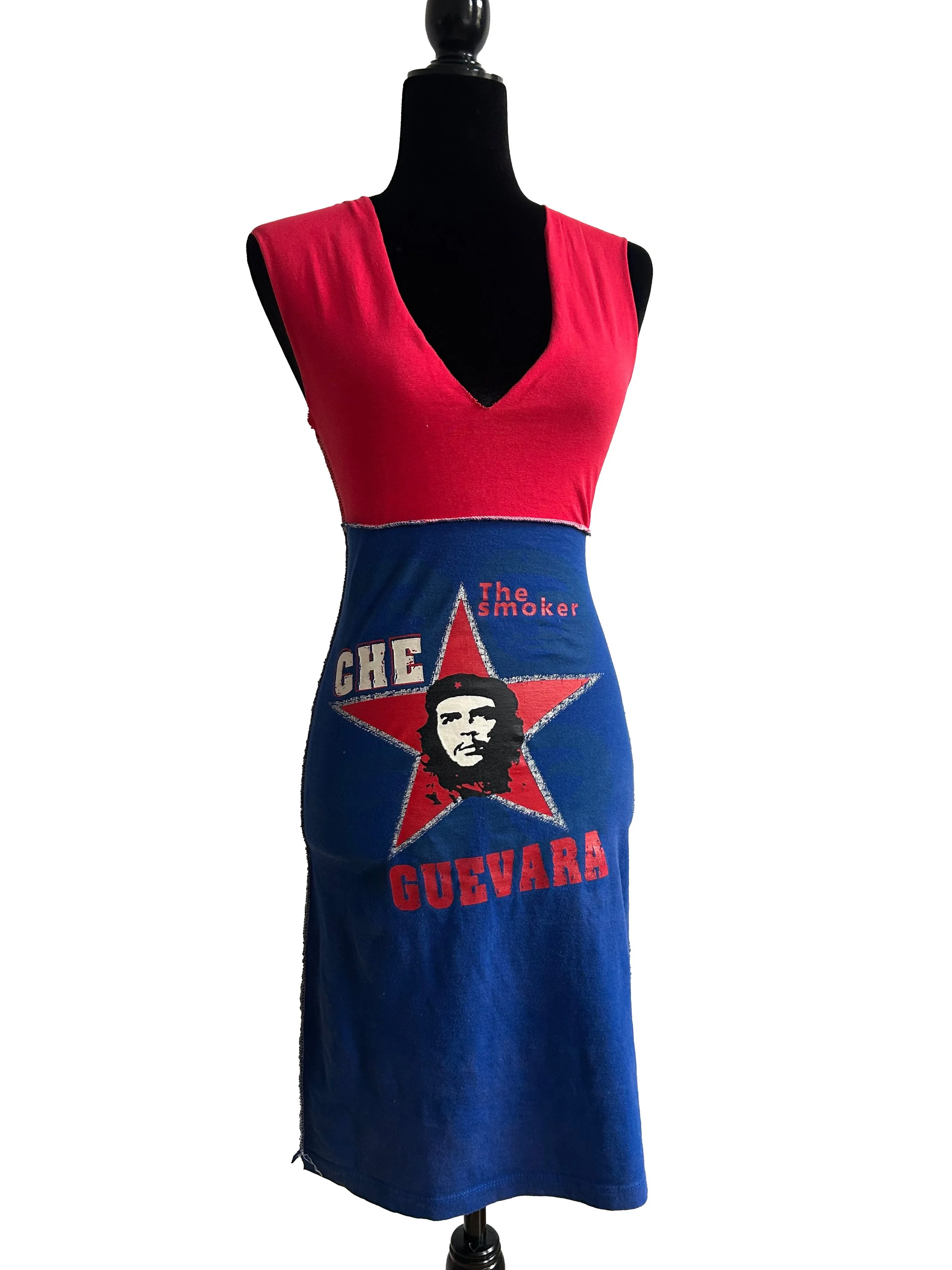 Che Guevara Two Tone Sheath dress in red and Blue.