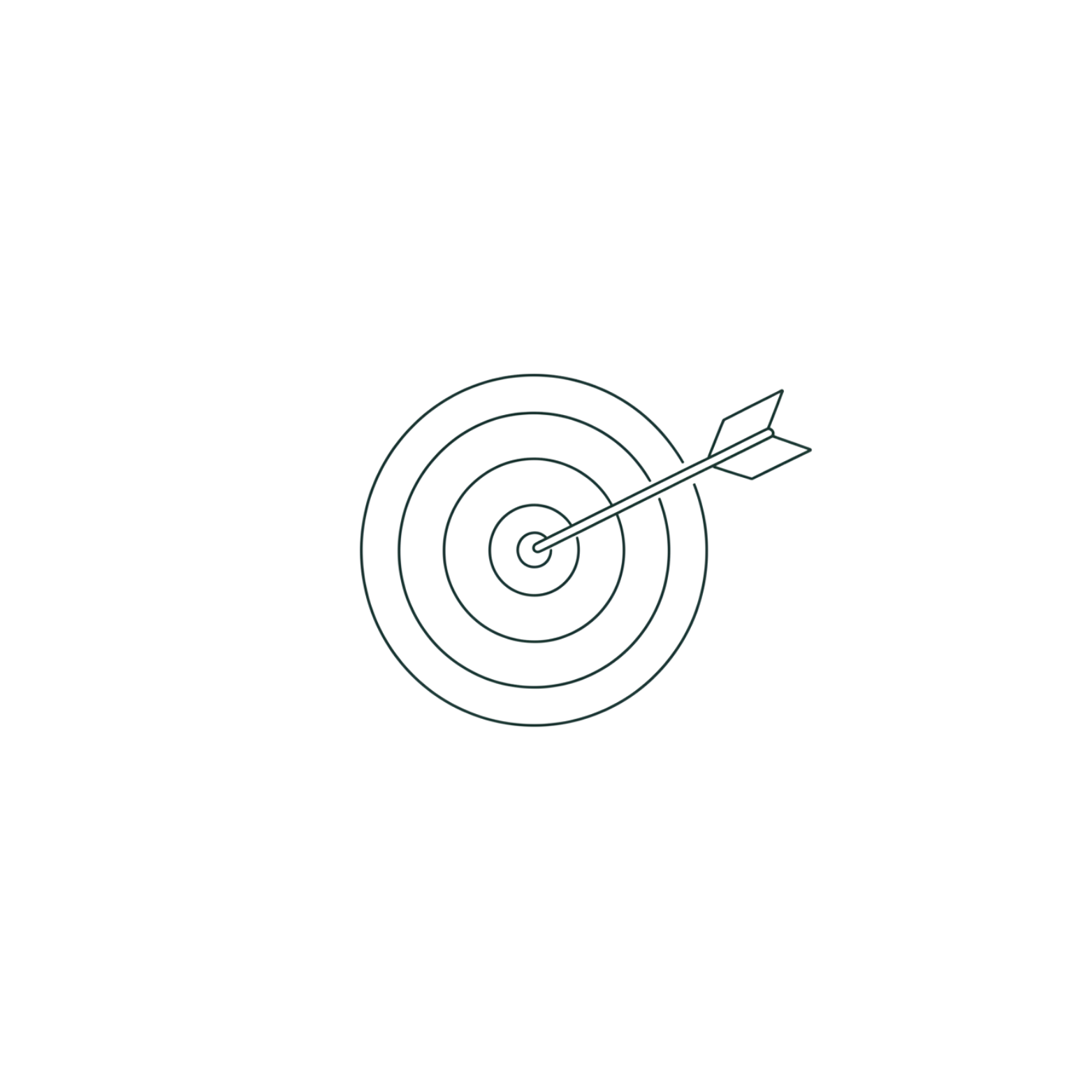 Black background with a white outline of a target and an arrow hitting the bullseye.