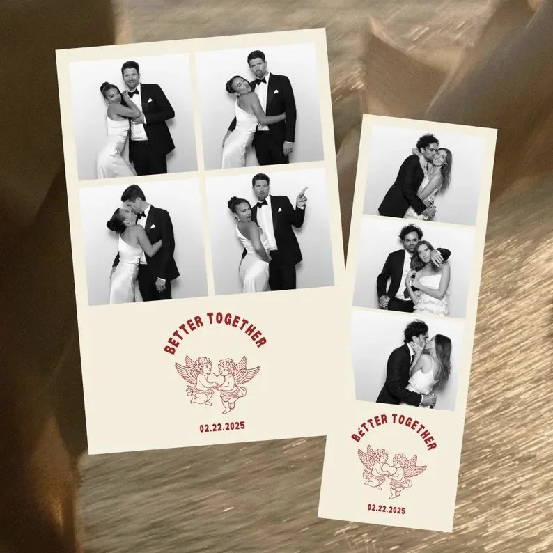 Studio photo booth with textured backdrop and customized photo layouts – Houston birthday