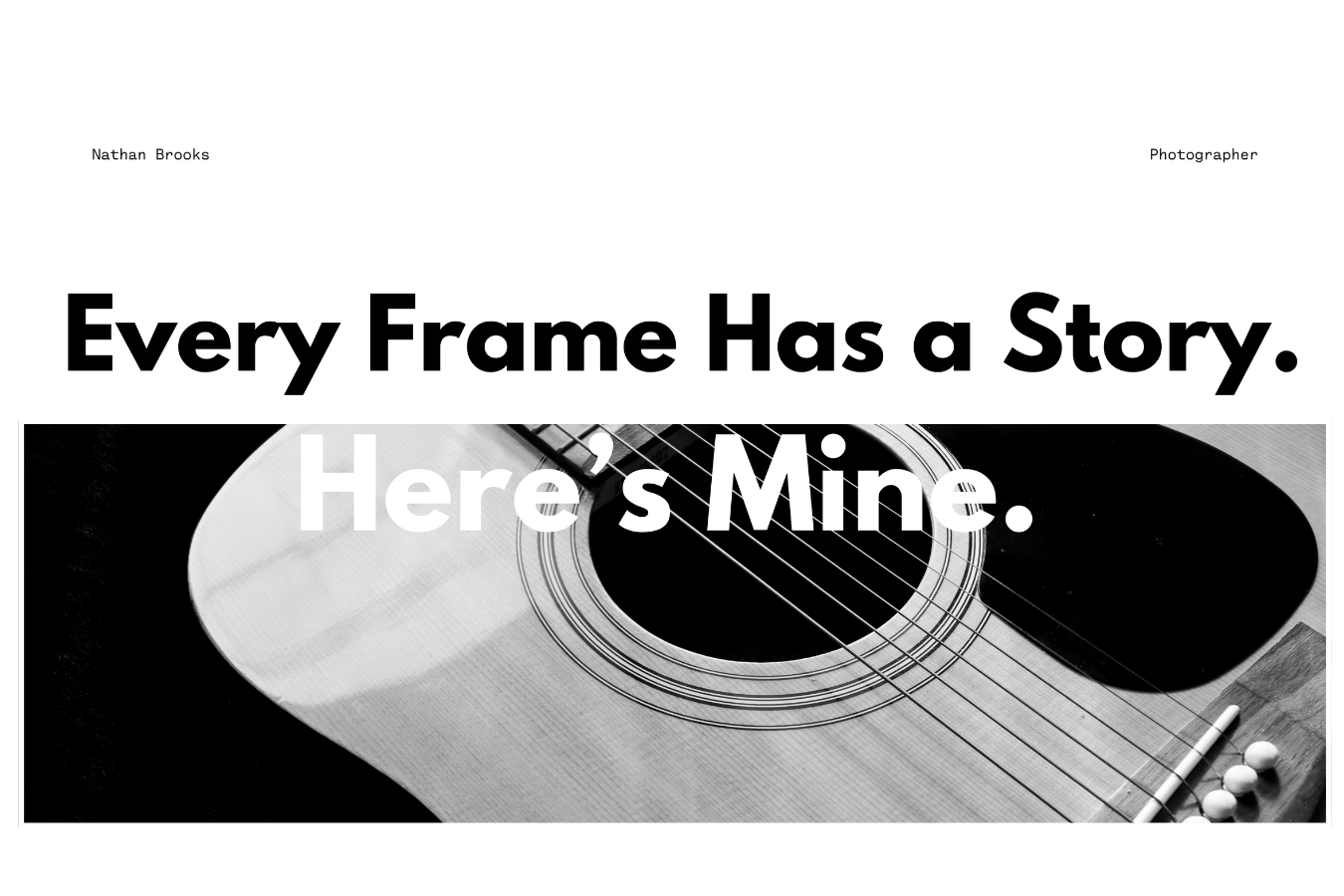 Title slide of ShutterGrove Photography’s portfolio deck featuring the name Nathan Brooks. A black-and-white artistic image of a swing sets the tone for the visual storytelling ahead.