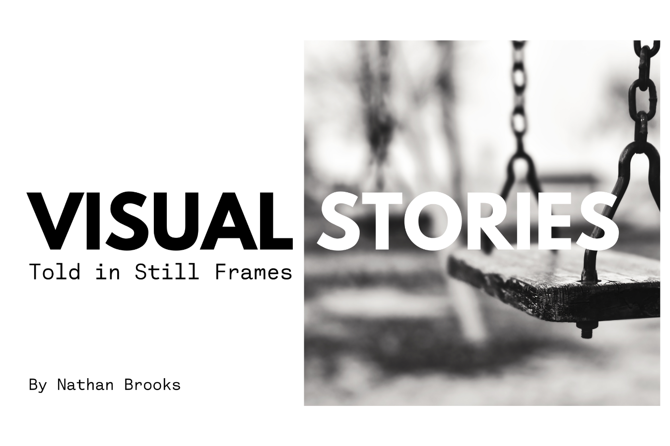 Title slide of ShutterGrove Photography’s portfolio deck featuring the name Nathan Brooks. A black-and-white artistic image of a swing sets the tone for the visual storytelling ahead.