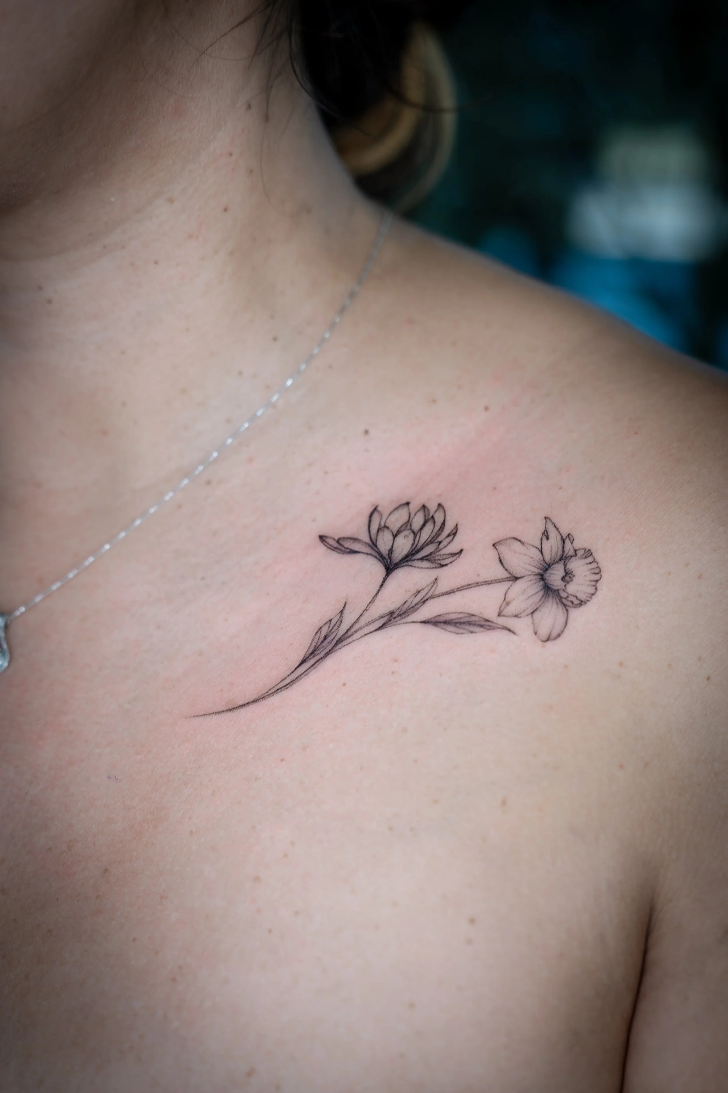 Birth flower single needle tattoo