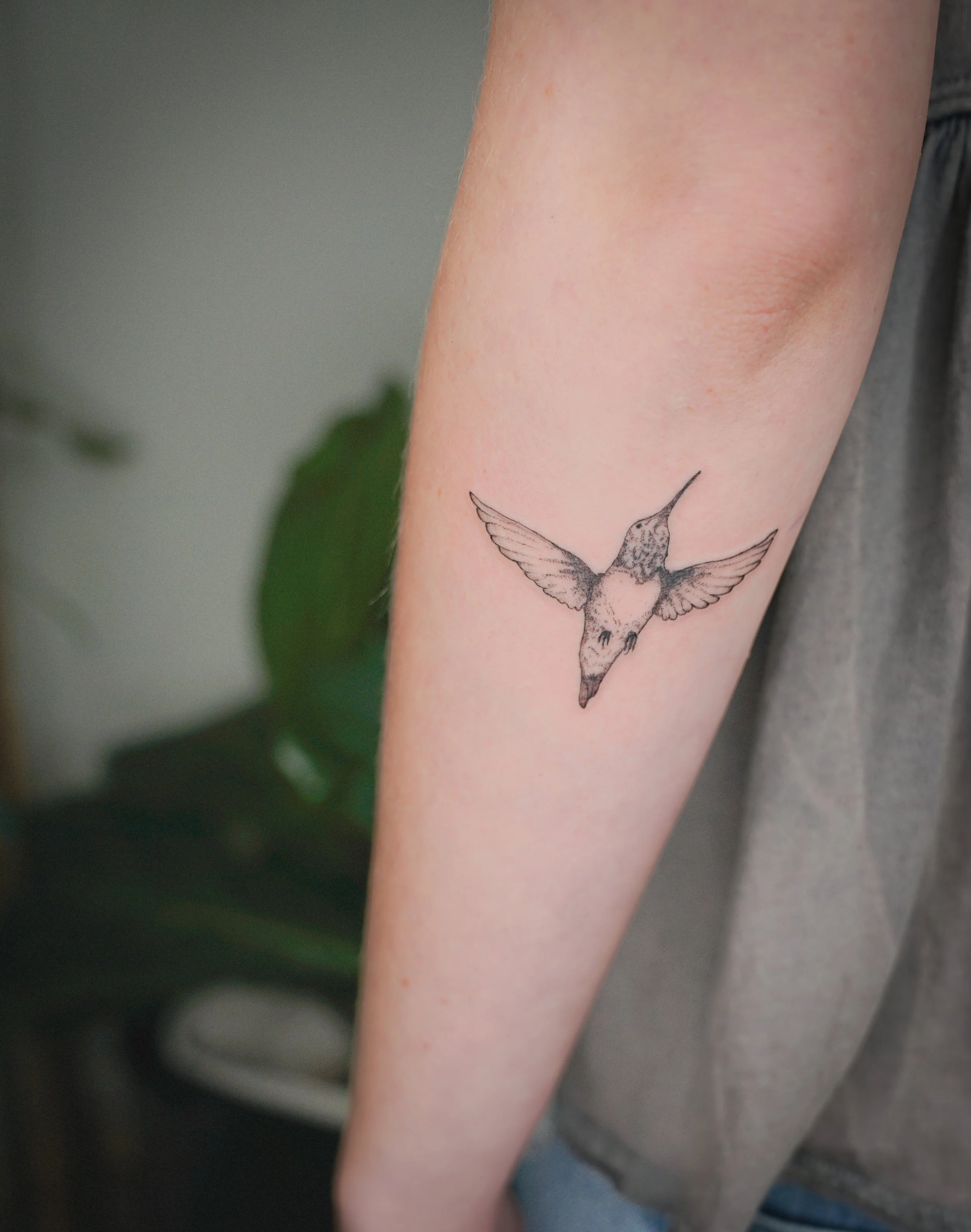Hummingbird fine line tattoo