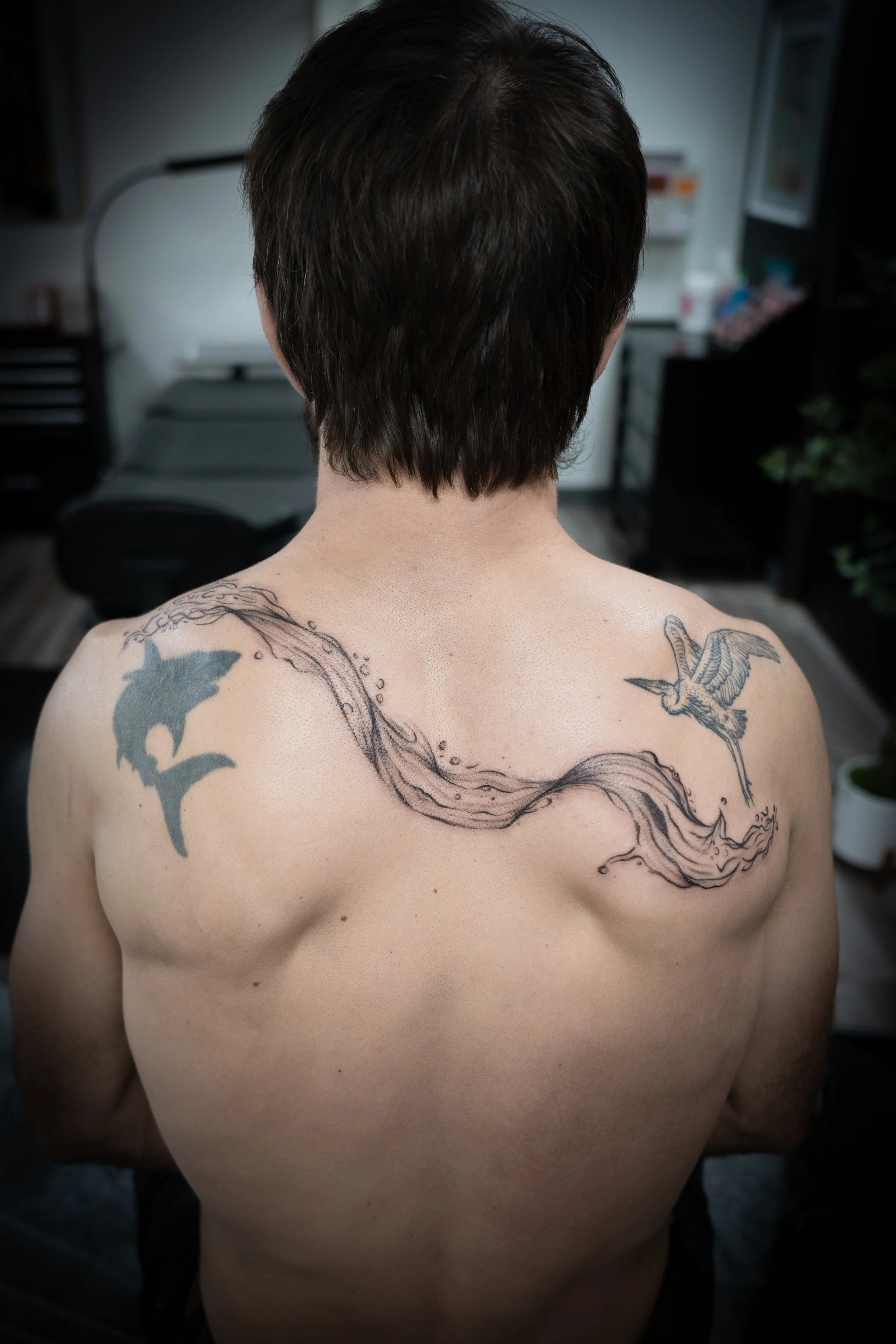 wave tattoo fine line tattoo
