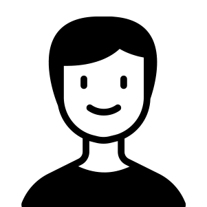 A simple, black-and-white cartoon illustration of a smiling woman with long hair.