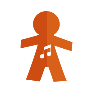 Music note icon on a brown circular background.