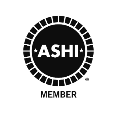 ASHI member badge with a circular logo and text.