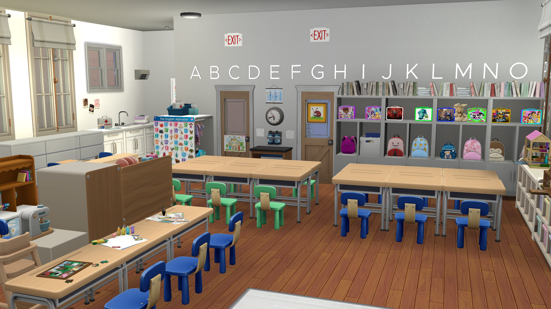 In this photo, I tried to represent the alphabet on the wall. In real life, they are the Fundations alphabet cards the students use.